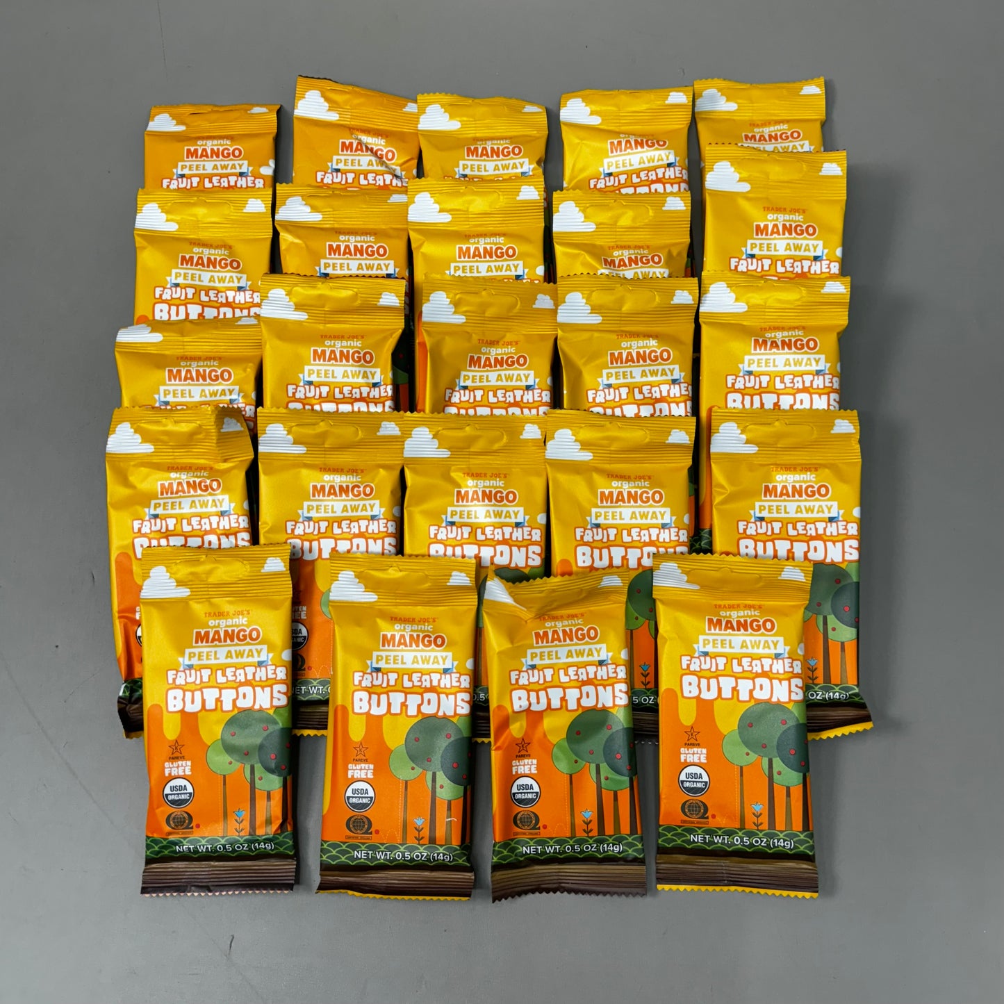TRADER JOE'S (24 PACK) Organic Mango Peel Fruit Leather Buttons 0.5 oz 08/26