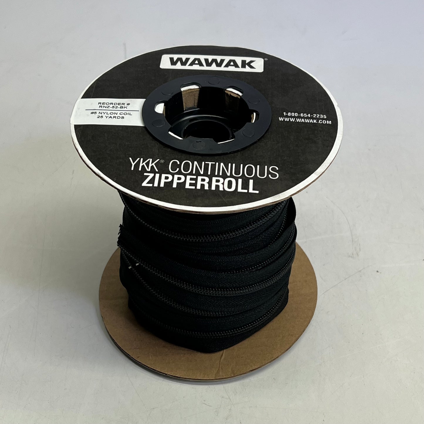 Wawak Ykk Continuous Cut to Size Zipper Roll #5 Nylon Coil 25 Yds Black Rnz-52