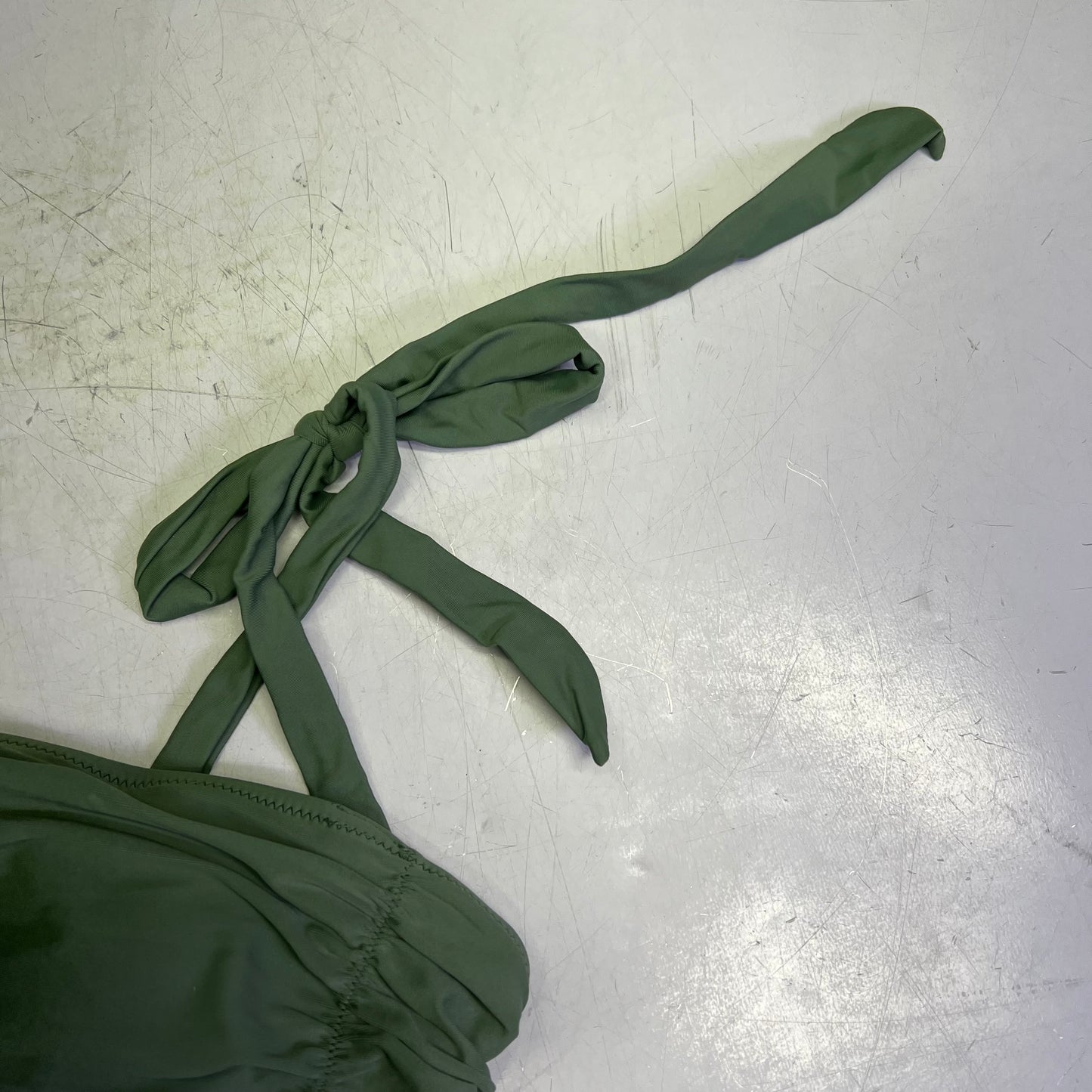 CHARMO Tie Strap One Piece Scrunched Torso Swimsuit Women's Sz M Olive Green