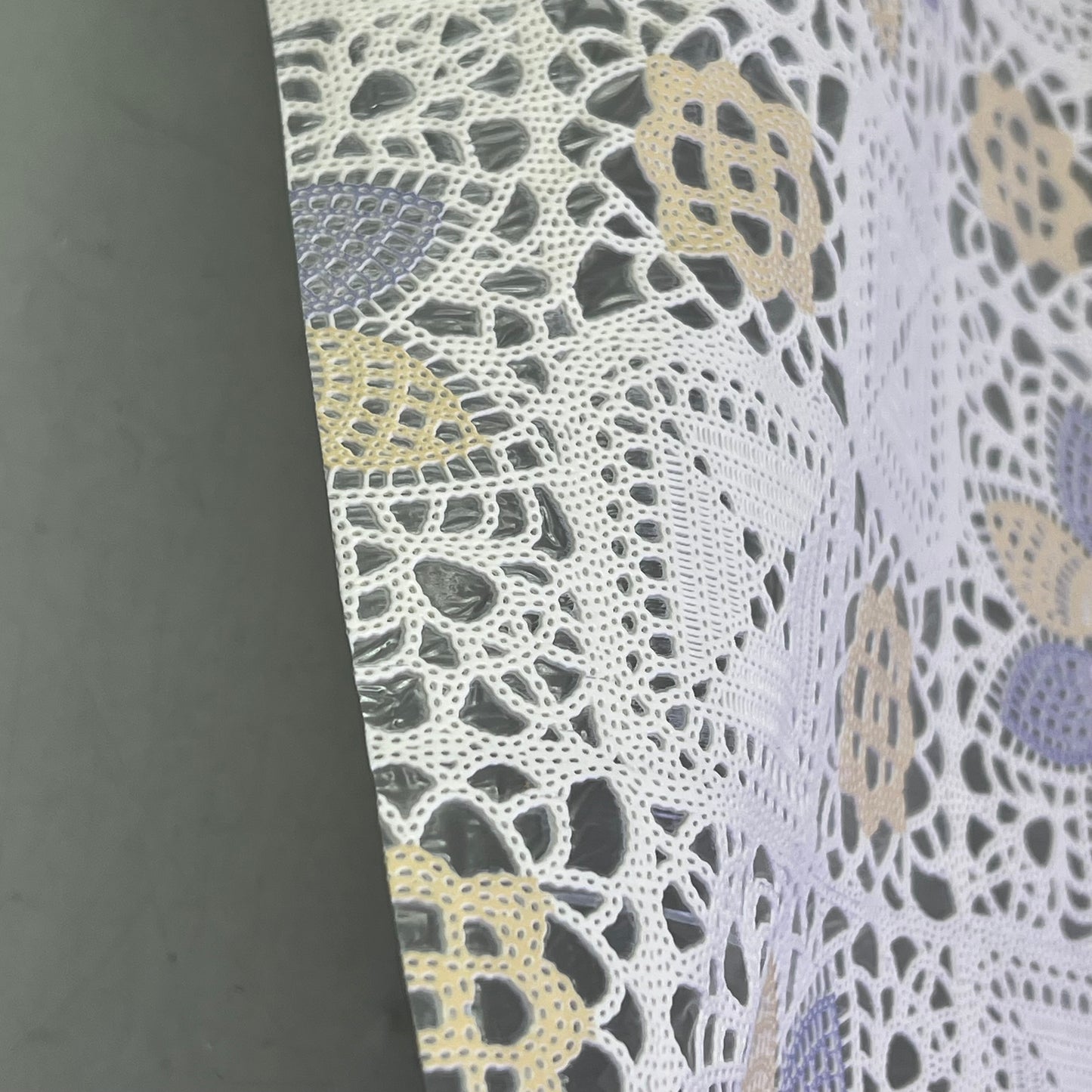 Faux Lace/Crochet Quilt Floral Pattern 54"x60' White/Purple/Yellow