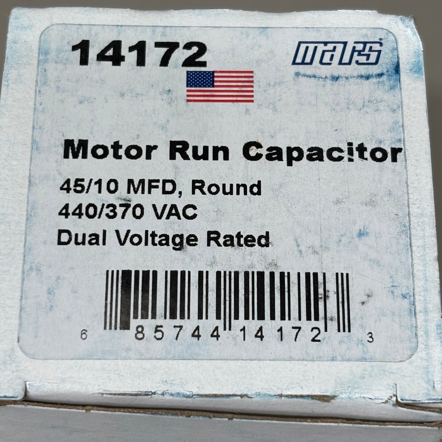 MARS Motor Run Capacitor Round 45/10MFD 440/370 VAC Dual Voltage Rated 14172