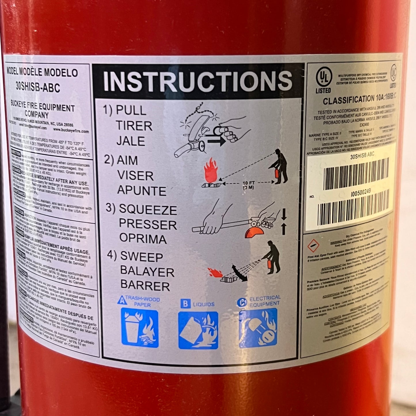 ZA@ BUCKEYE Fire Extinguisher 30 Lb 30SHIDB-ABC B