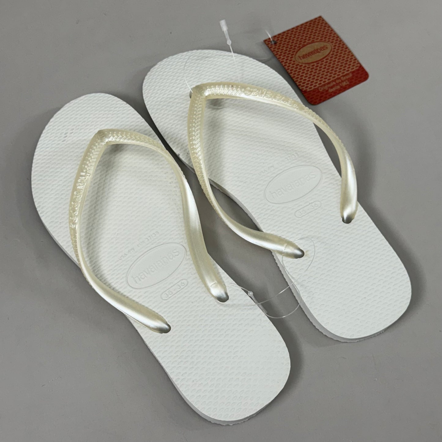 ZA@ HAVAIANAS High Quality Rubber Slim Flip Flops Non-Slip Women's 6 White 400030