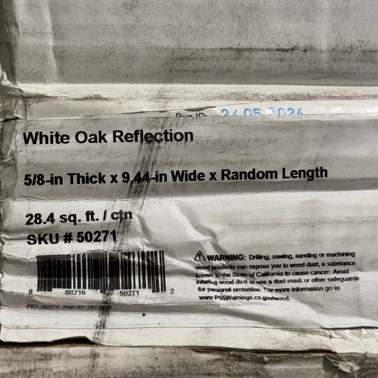 ZA@ FLOOR SCORE (28.4 Sq Ft) Prefinished Engineered Hardwood Flooring 50271 Sz 5/8”Tx9.44”W x Various Lengths, White Oak Reflection (AS-IS, Minor Damage)