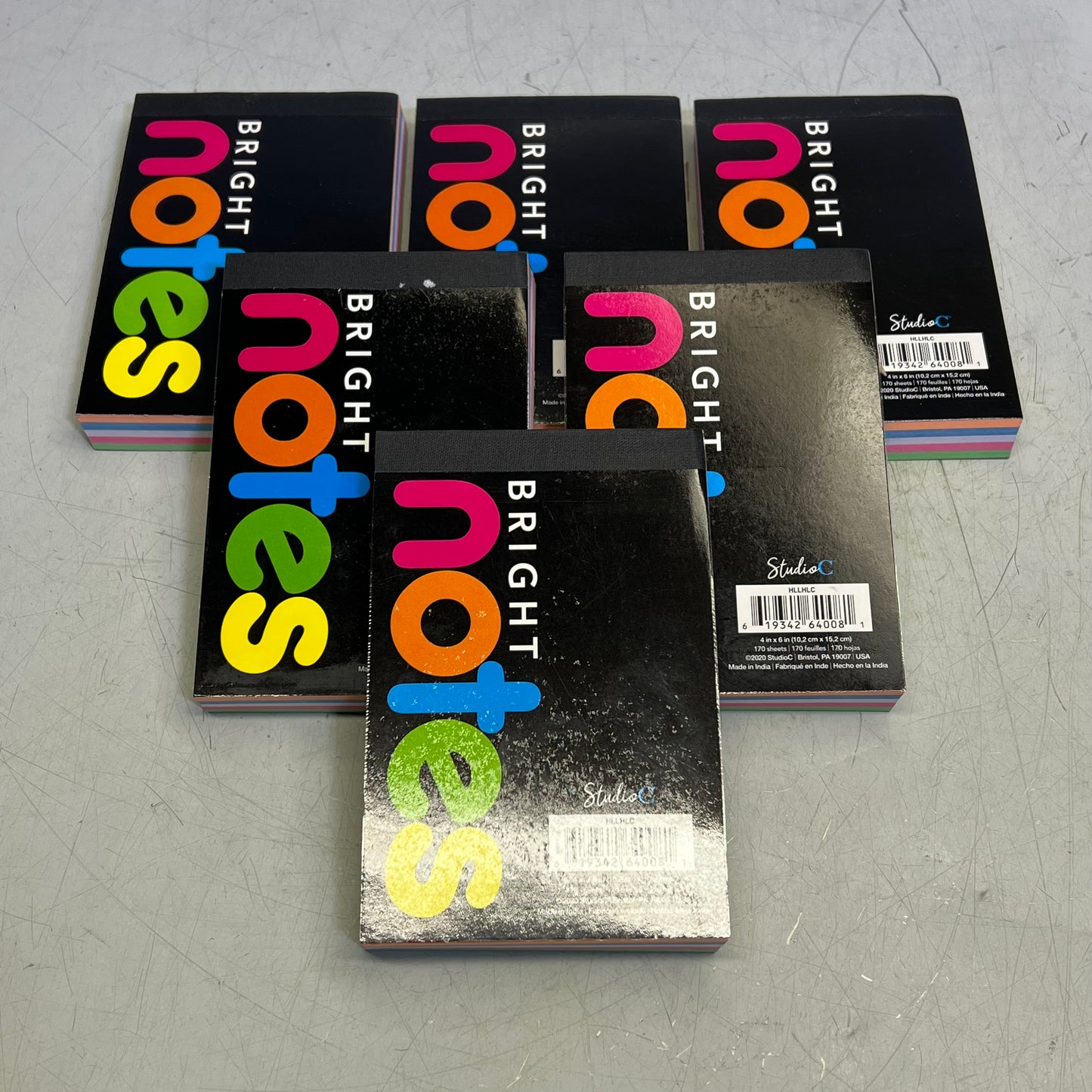 ZA@ STUDIO C (6 PACK) Bright Colors Notepad Gum Top Bound Pad 170 Sheets Neon