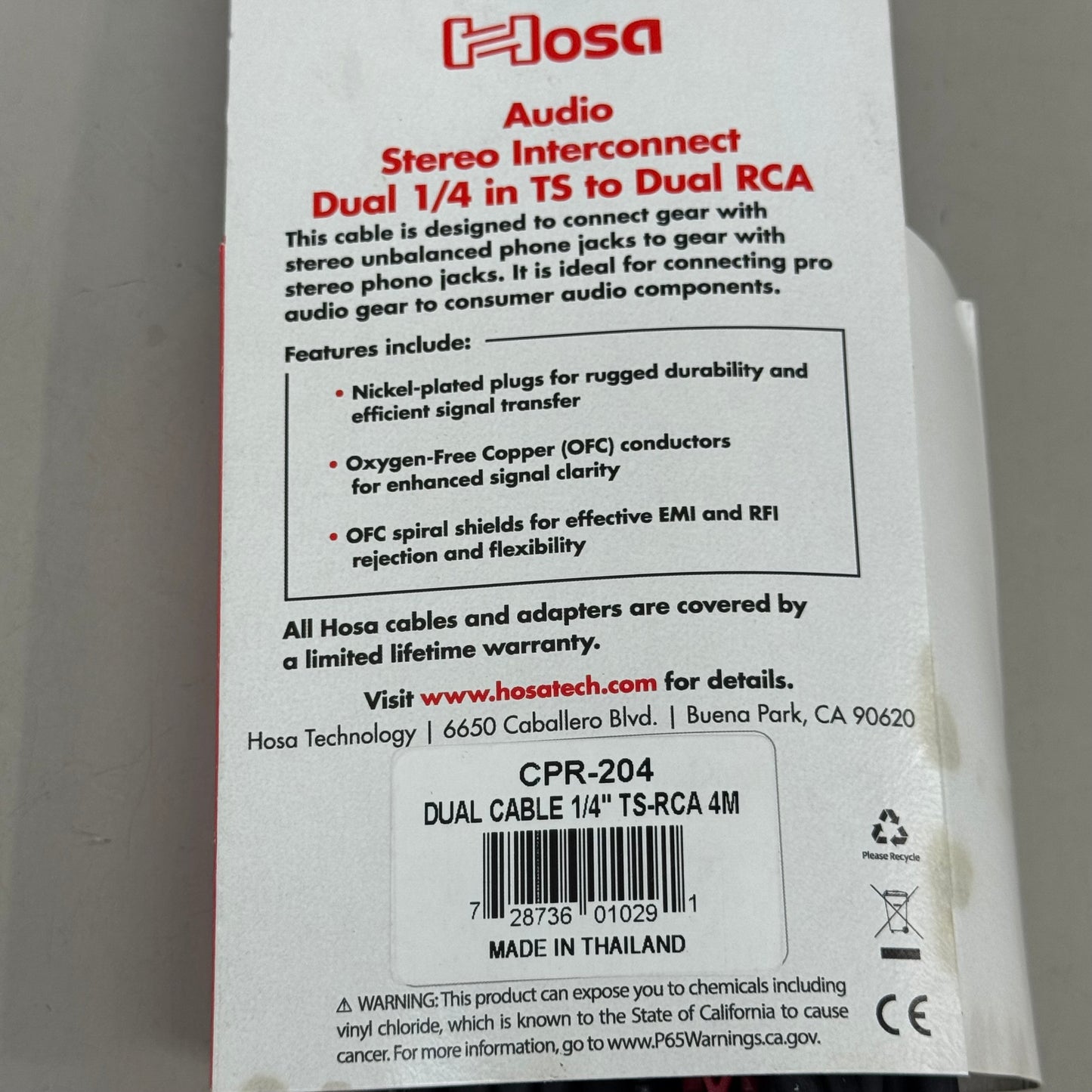 HOSA TECHNOLOGY Stereo Interconnect Dual 1/4" TS To Dual RCA Cables 4M Black CPR-204