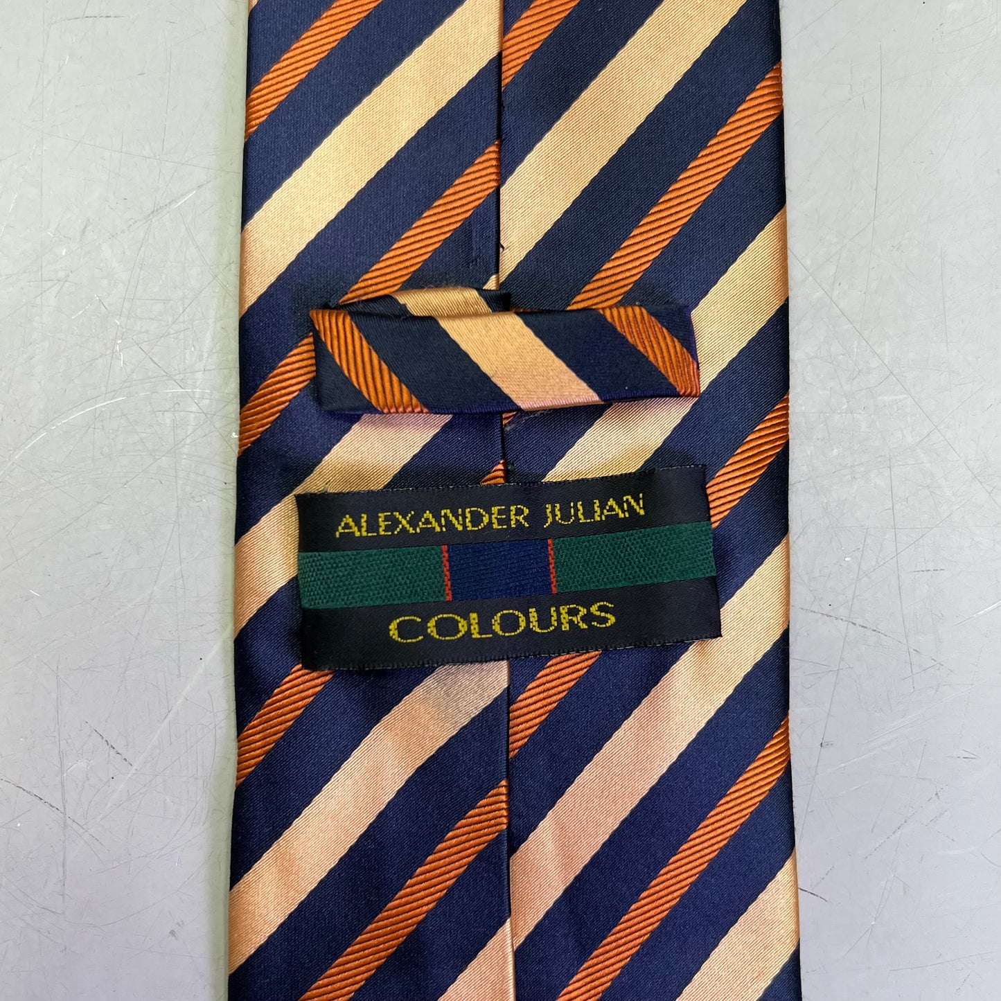 ALEXANDER JULIAN COLOURS Slanted Design Tie 64" Orange/Navy Blue (Pre-Owned)