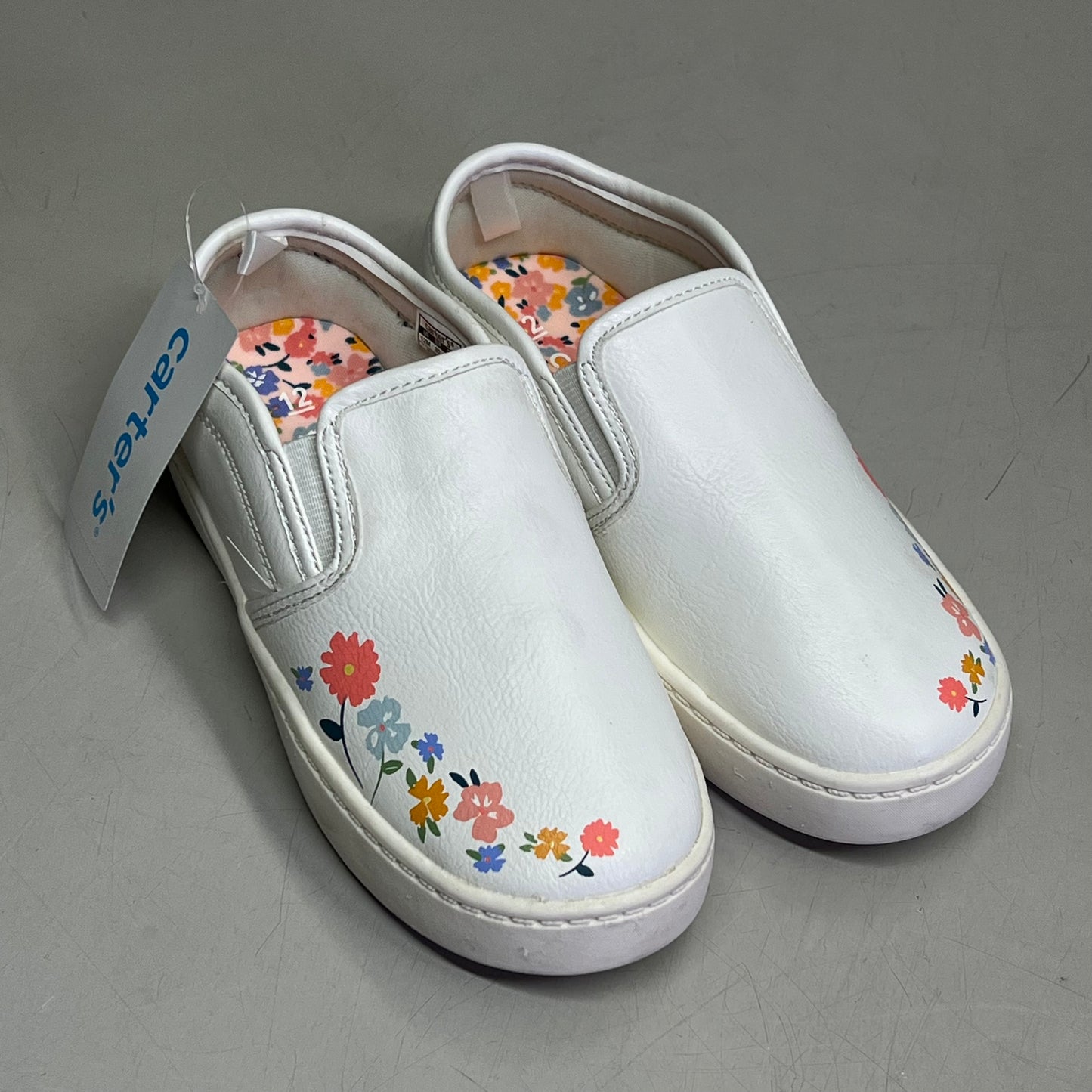 CARTER'S Wipe Clean Floral Slip-On Toddler Shoe Girl's Sz 12 White CF21H03B