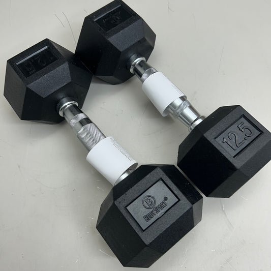 BODY SPORT (2 Pack) Rubber Encased Hex Dumbells 12.5lbs Black BDSRSDB125