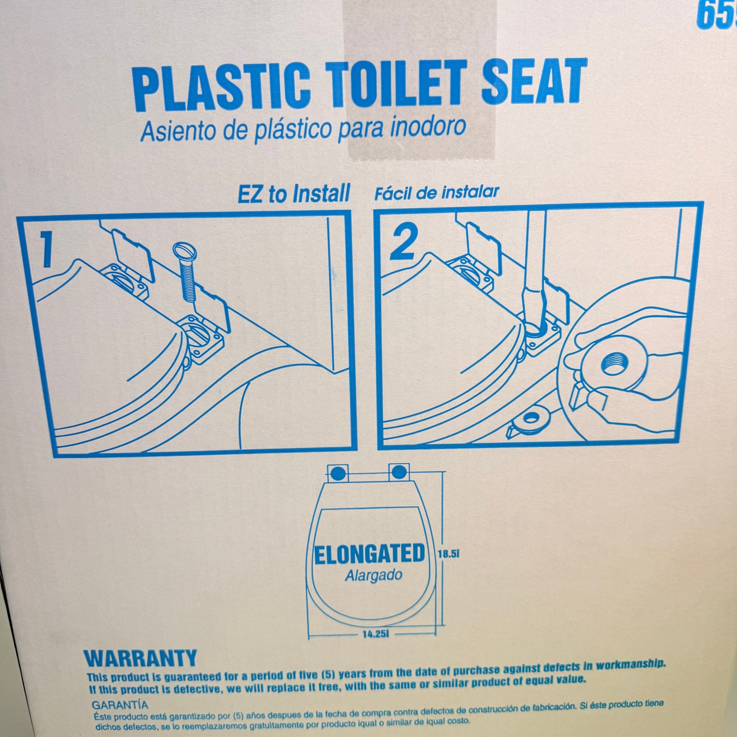 EZ-FLO Plastic Toilet Seat Elongated 14.25” x 18.5” White 65903
