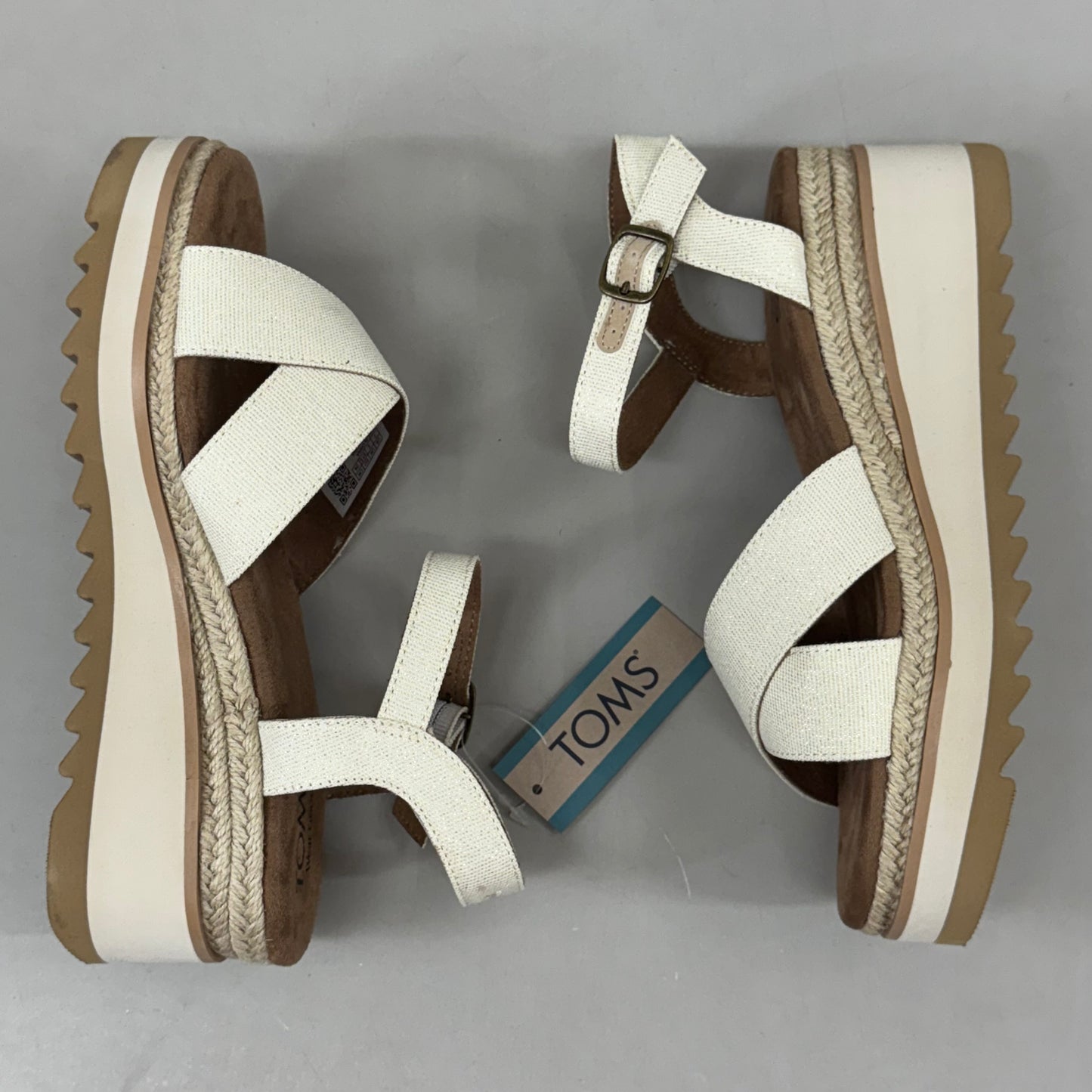 TOM'S Noelani Platform Wedge Sandals Women's Sz 8 EU38.5 Natural/Gold  10022418