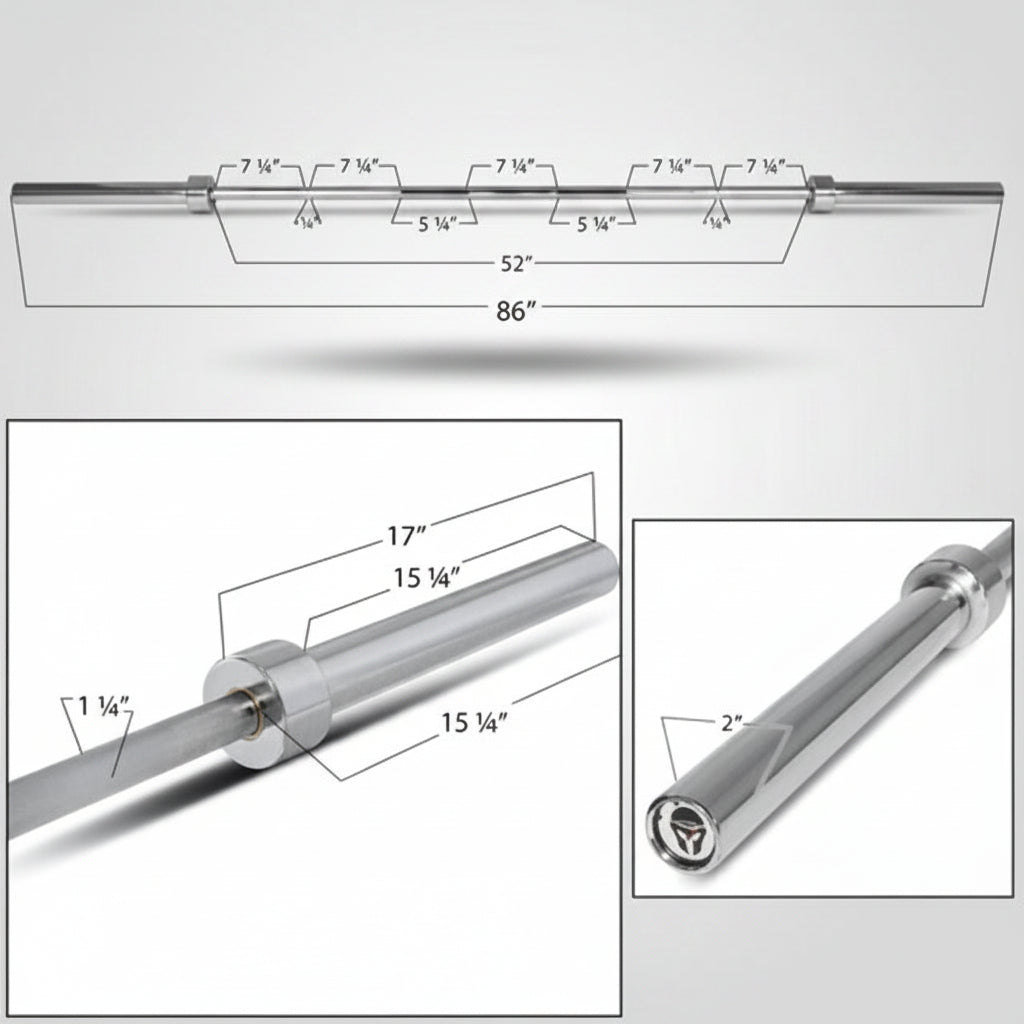 TITAN Olympic Weight Bar 1500 Lb Cap 86" L 2" Dia Chrome 86OBAR