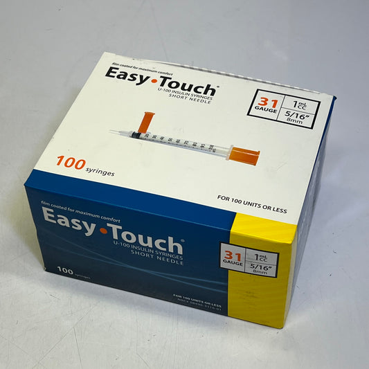 EASY TOUCH (100 PACK) Insulin Syringes 31G 1CC 5/16" 31 Gauge 1mL BB09/29 831165
