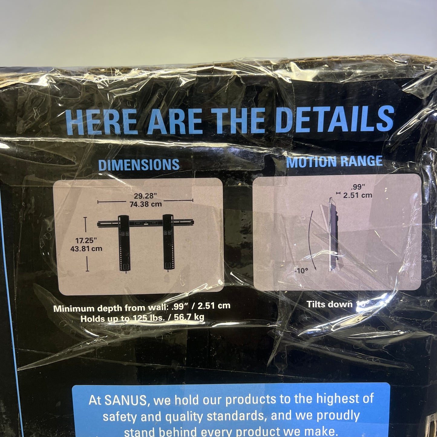 SANUS Ultra Slim Tilting Flat TV Mount 40"-85" 125 Load Capacity Black VLT16-B1