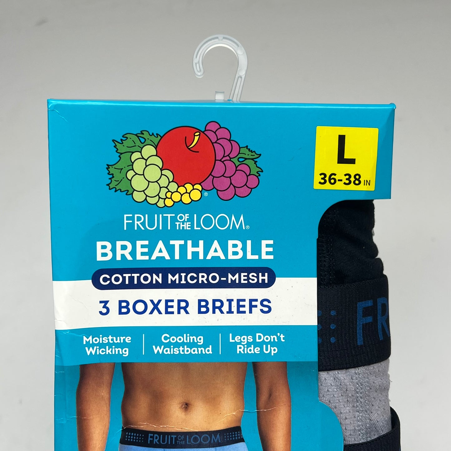ZA@ FRUIT OF THE LOOM (3 PACK) Cooling Cotton Micro-mesh Boxer Men's Sz L Black/Grey BM3P76