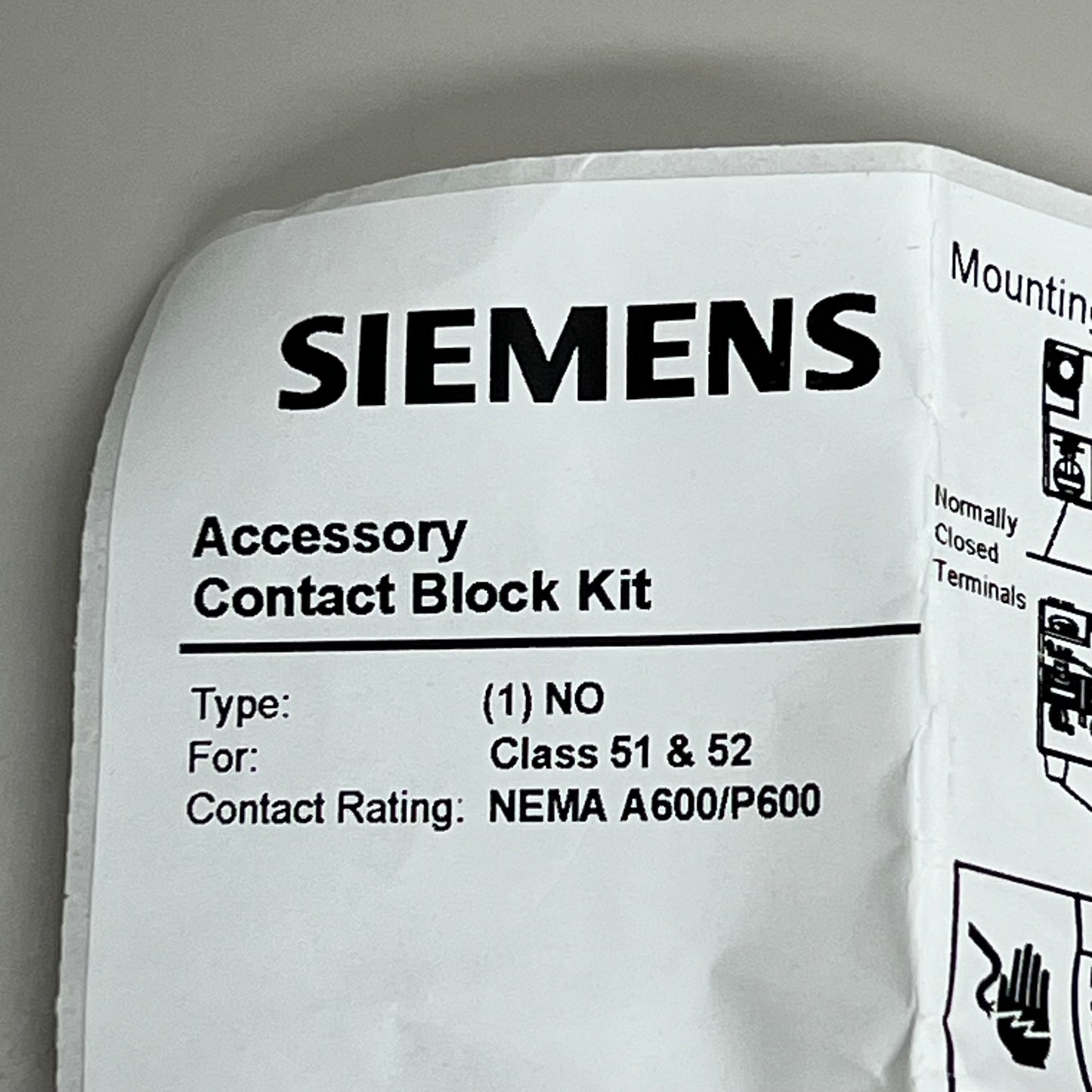 SIEMENS (2 PACK) Accessory Contact Block Kit 1 Contact Element Screw Terminal 52BAK