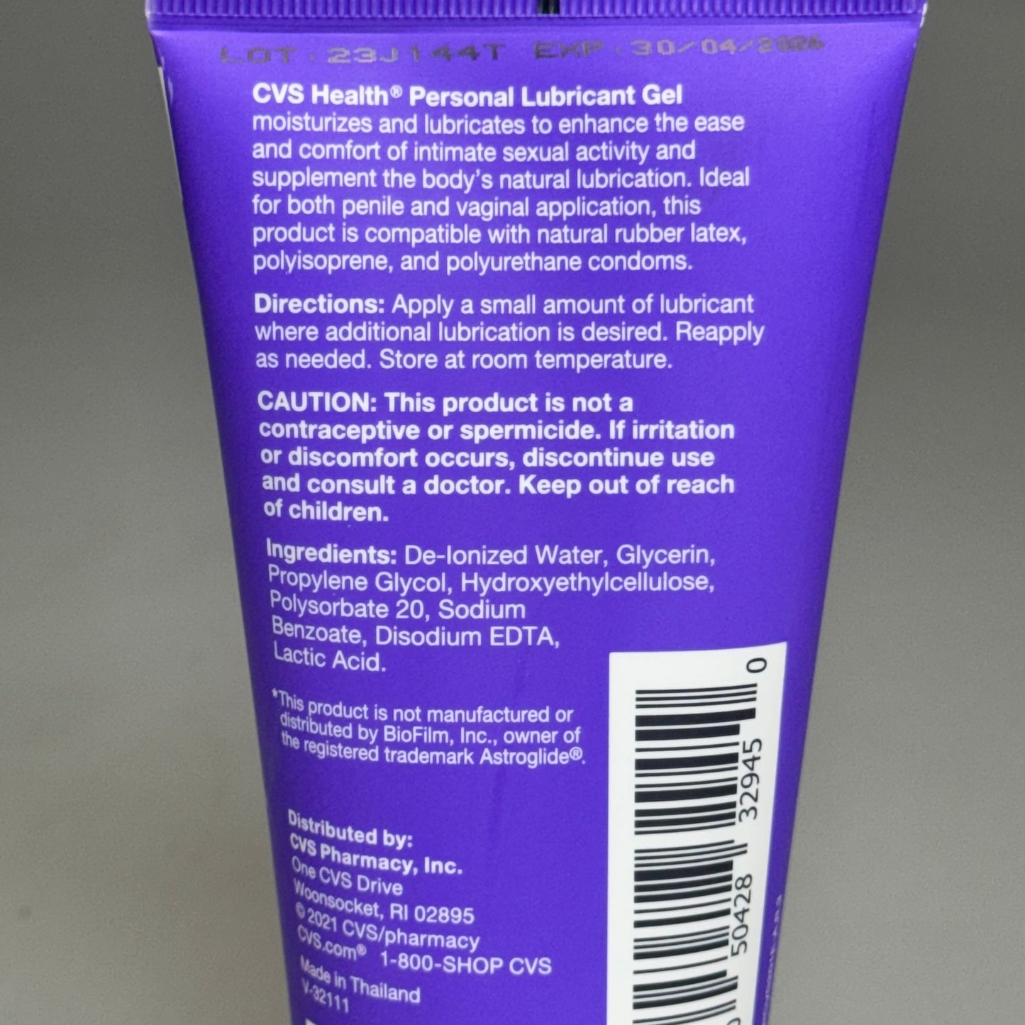 CVS HEALTH (2 PACK) Personal Lubricant Water-Based Purple Tube 4oz Each Exp 04/26