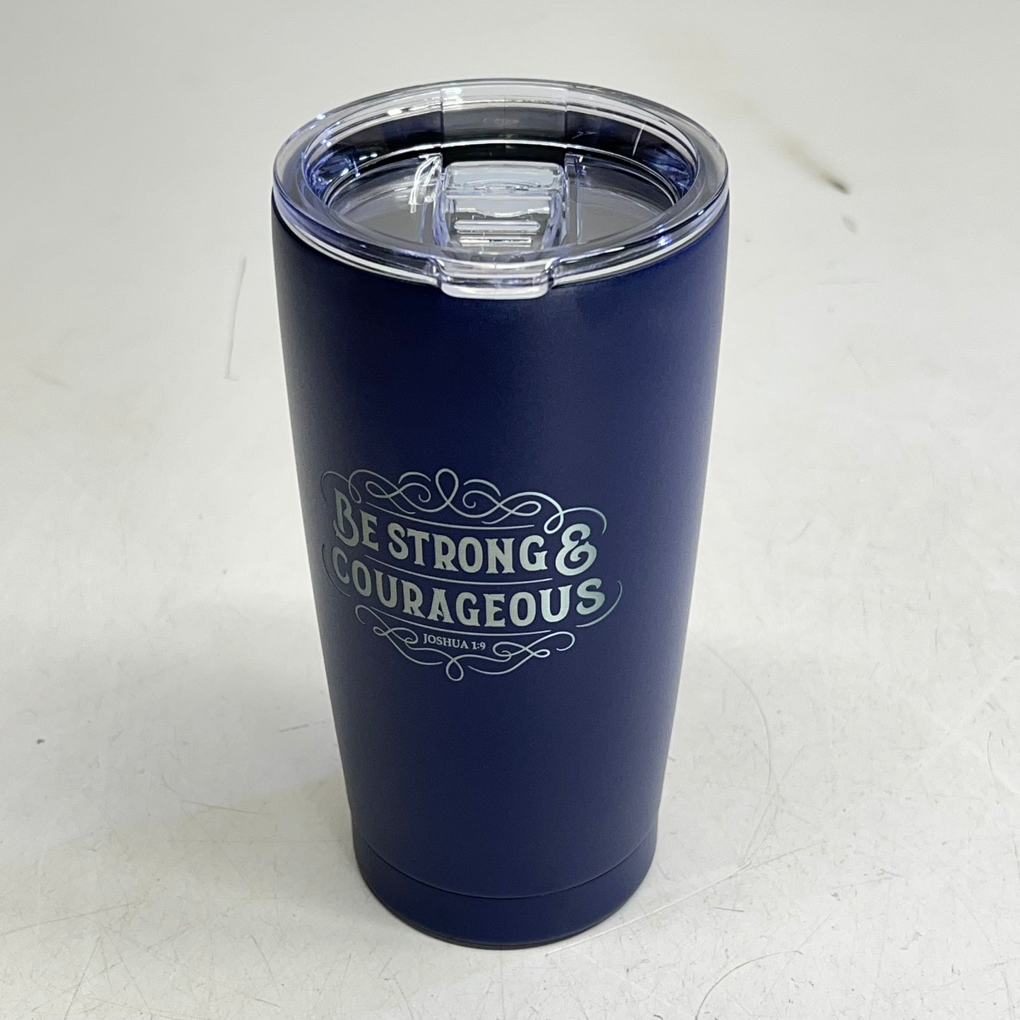 CHRISTIAN ART GIFTS Joshua 1:9 Stainless Steel Travel Tumbler  18 Oz  Navy Blue