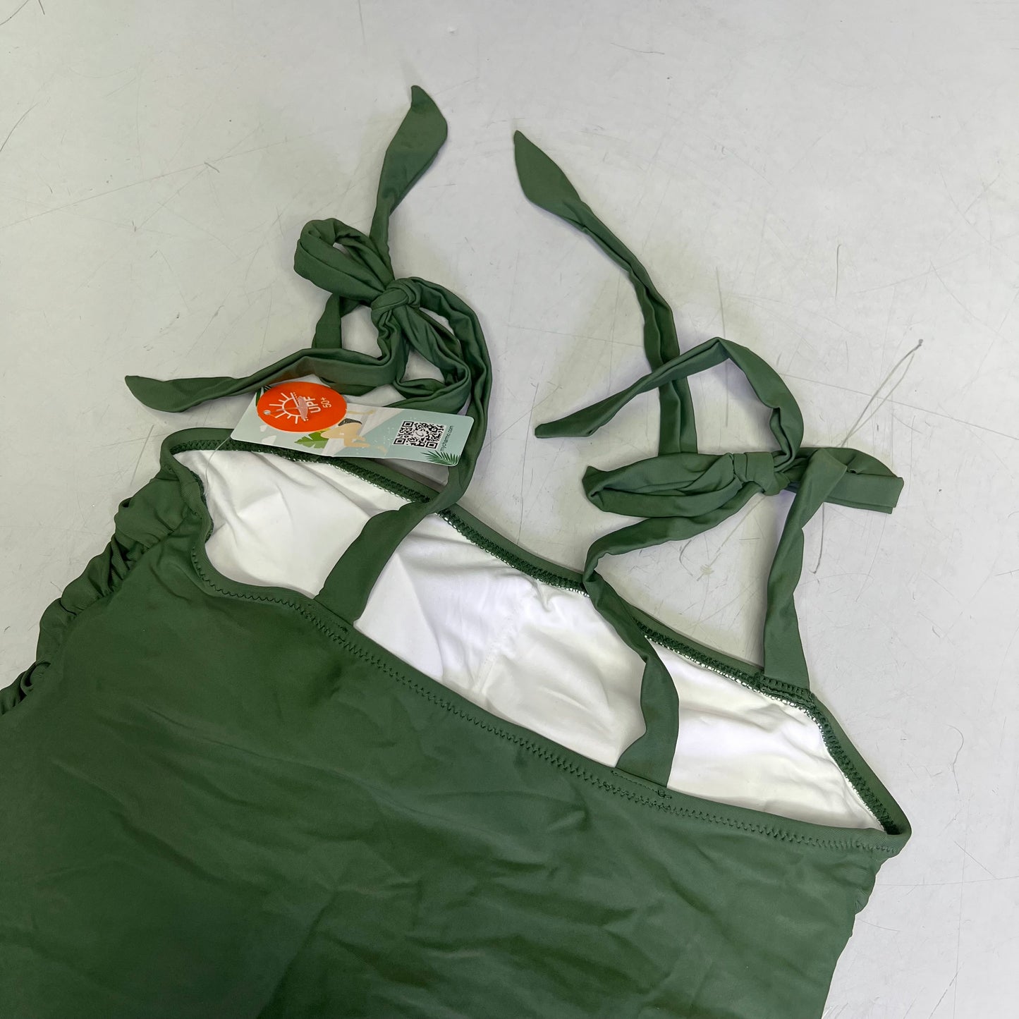 CHARMO Tie Strap One Piece Scrunched Torso Swimsuit Women's Sz M Olive Green