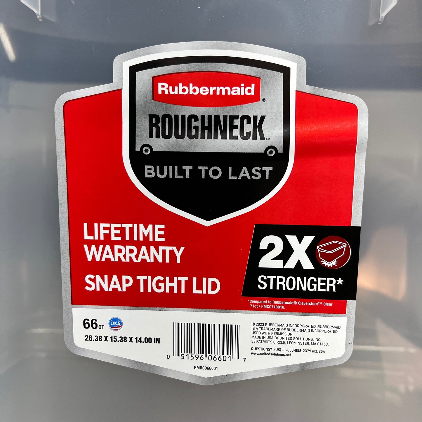 ZA@ RUBBERMAID (2 PACK) Roughneck Storage Tote Break-Resistant Material 66 qt Clear RMRC066001 C