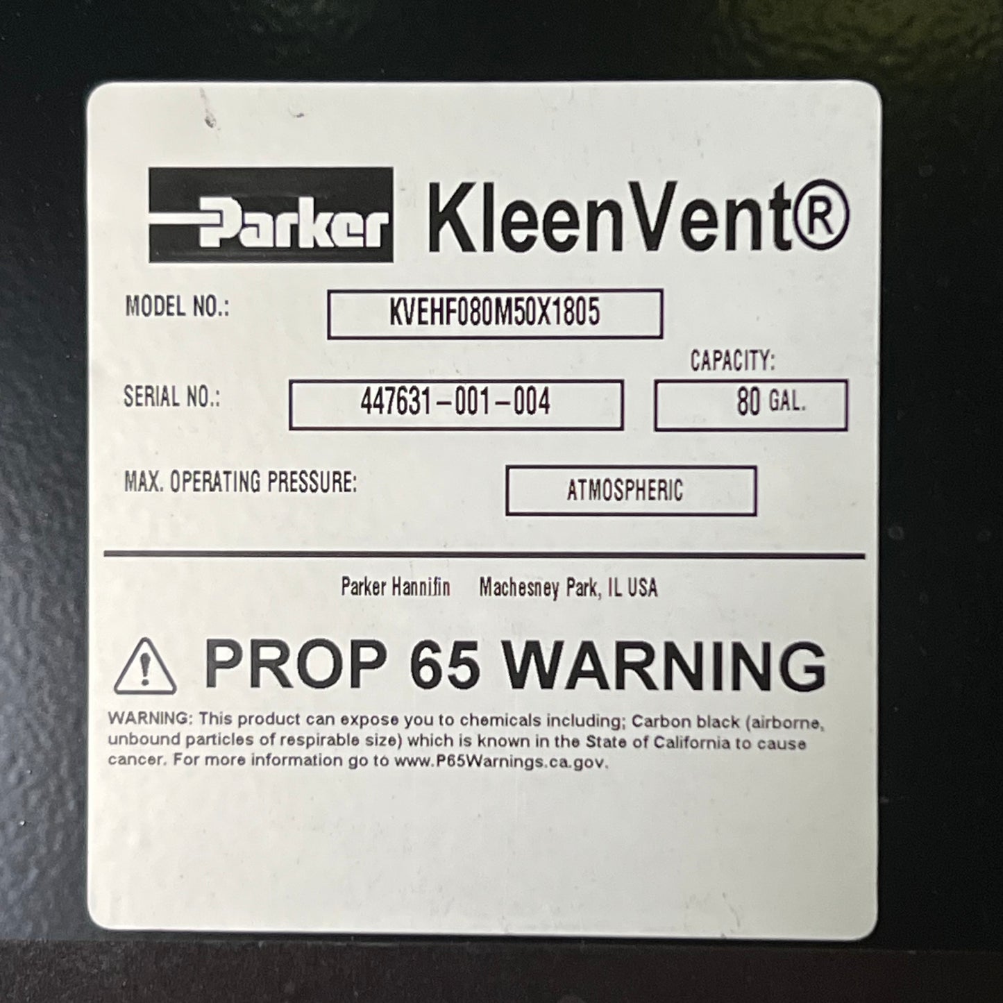PARKER Reservoir Isolator 80 Gal Nominal Capacity KVEHF080M50X1805 (New Other)