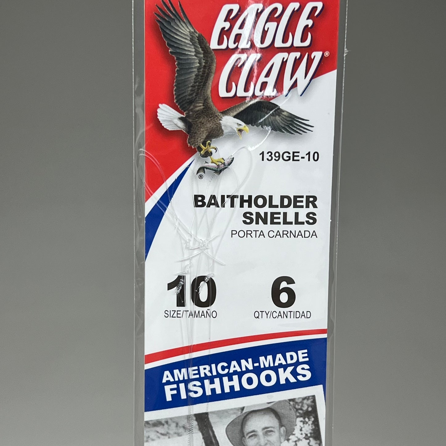 EAGLE CLAW(3 PACK) Med Wire Baitholder Snell Worms & Chunk Red #10 6pc 391GE-10