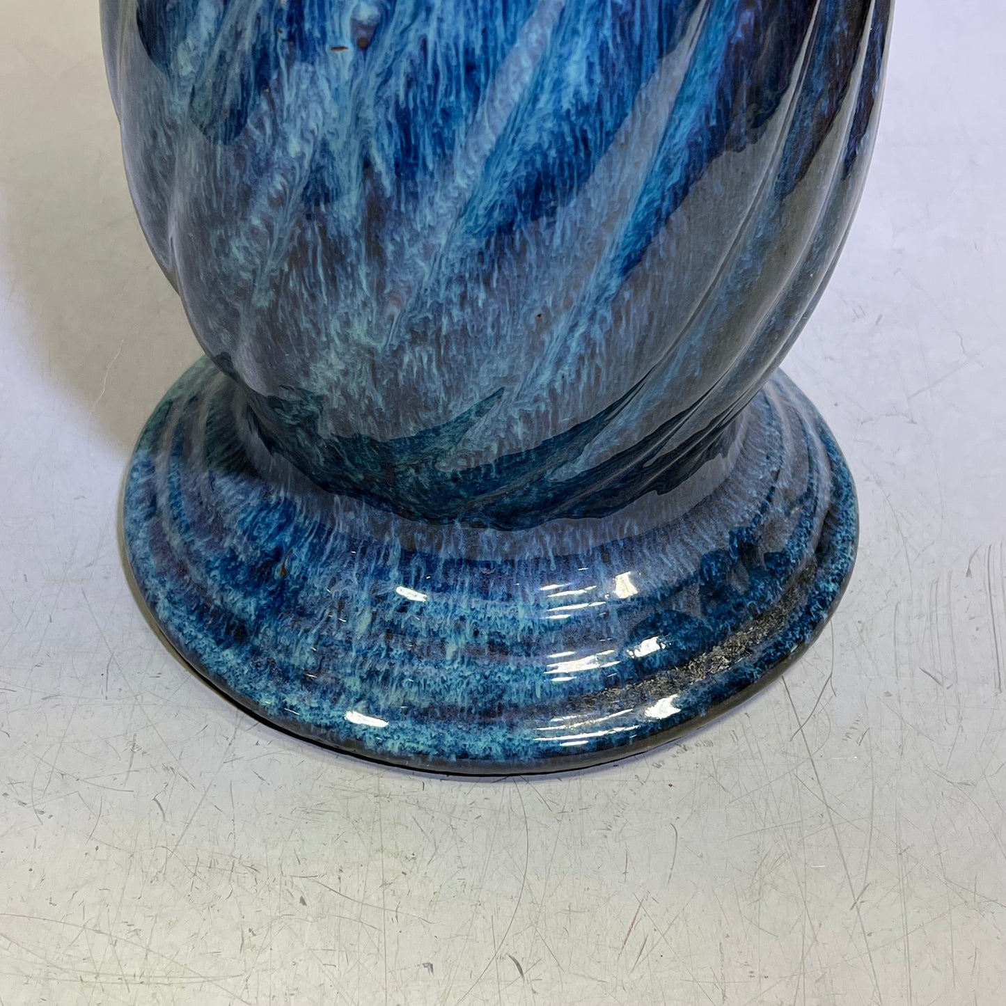 ZA@ Glazed Pottery 2 Piece Swirl Bird Bath 22" L x 20" Dia  Aqua Blue/Navy A