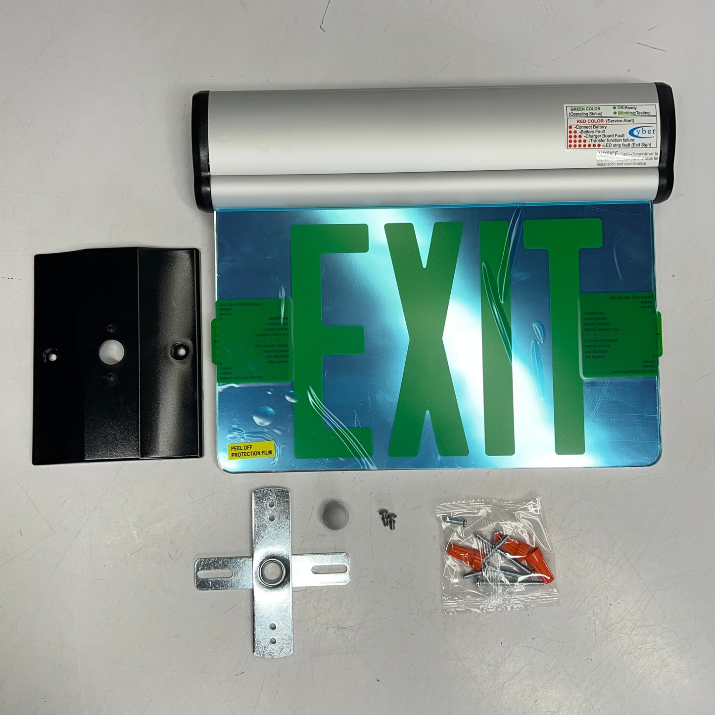 Edge-lit Acrylic Exit Sign & Mounting Hardware 9 5/8x12 x 2" Green/Mirror H-8562