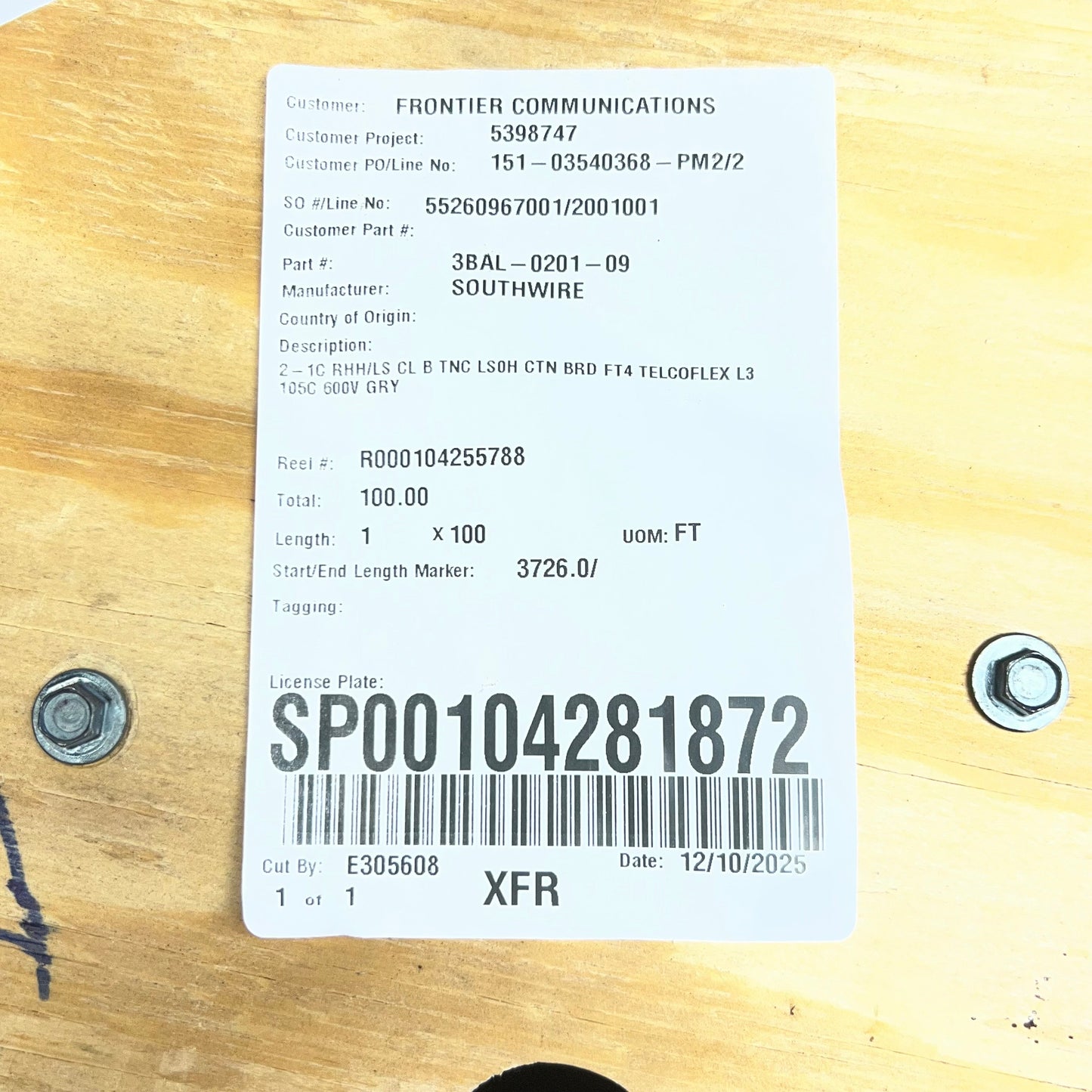 SOUTHWIRE Telcoflex lll Central Office Power Cable 2 AWG Gray 600V Sz 100 ft Grey