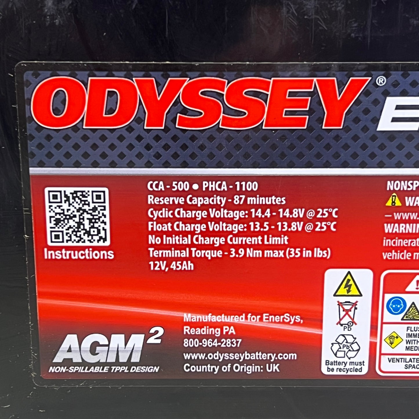 ODYSSEY Extreme Powersport Drycell Battery 12 Volt 500 CCA 650 MCA ODS-AGM40E