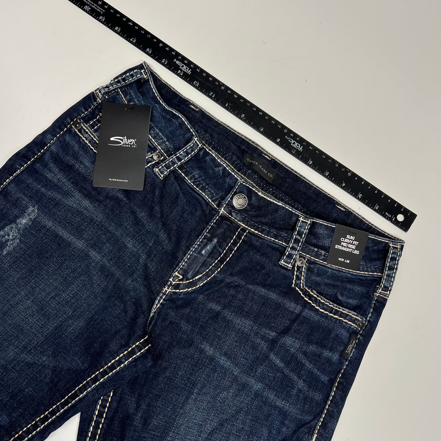 SILVER JEANS CO Mid Rise Straight Luxe Stretch Jean Women's Sz 31/36 Aurora