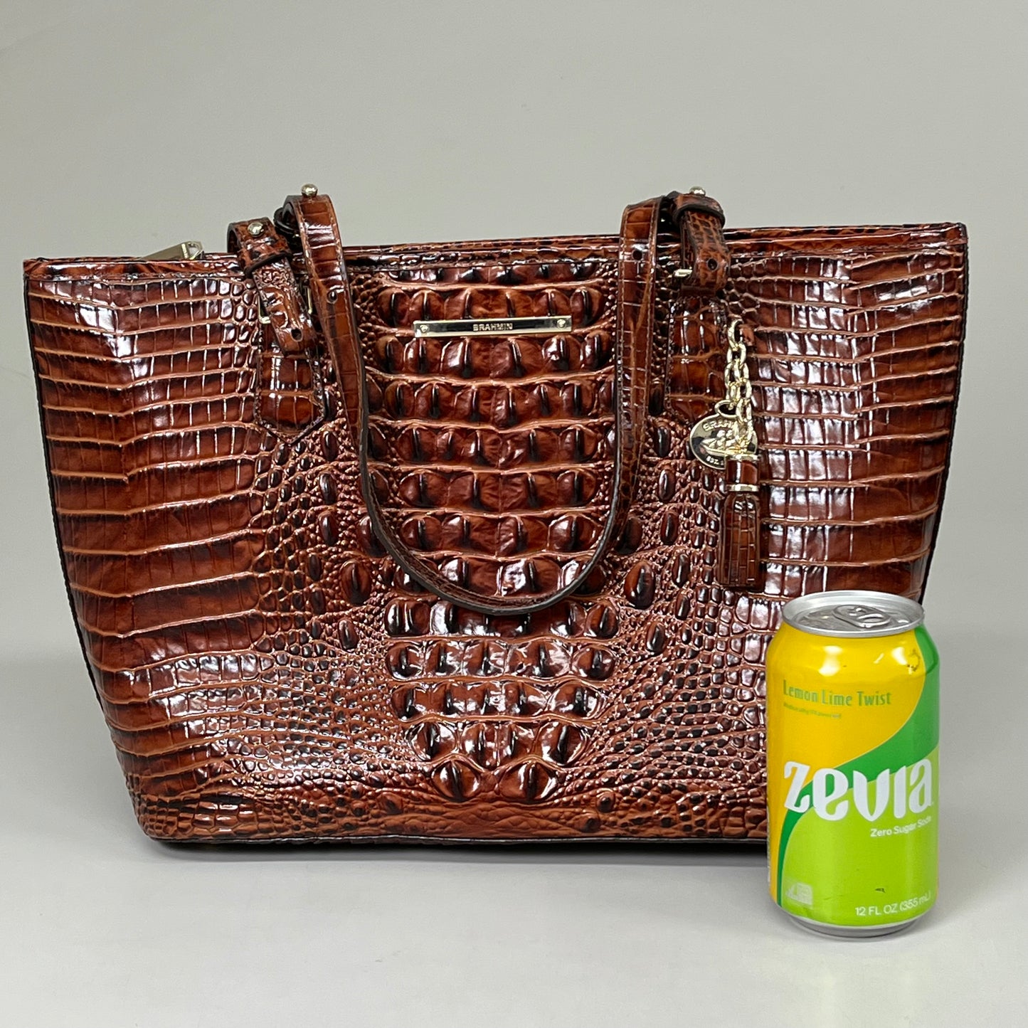 BRAHMIN Melbourne Leather Crocodile Embossed Med Asher Tote Bag (Brown)