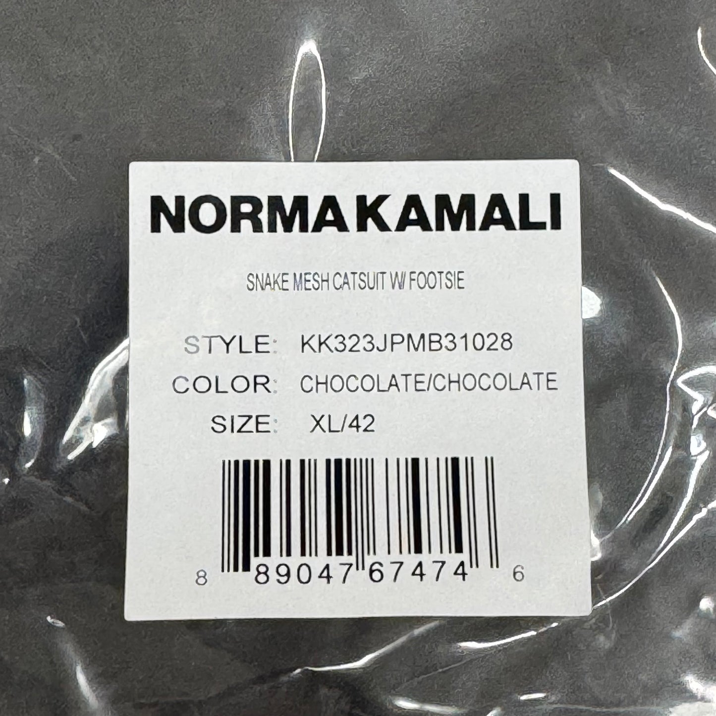 NORMA KAMALI One Shoulder Snake Mesh Catsuit Footsie Women's Sz XL/42 Chocolate