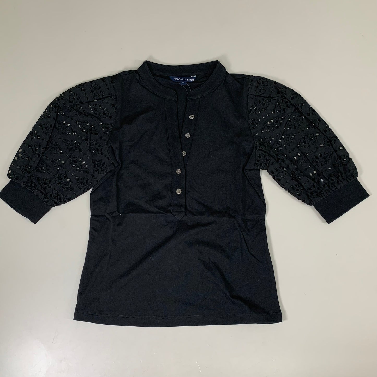 VERONICA BEARD Jeans Women's Coralee Top Lace Sleeves Sz-S Black J2406JY0330831