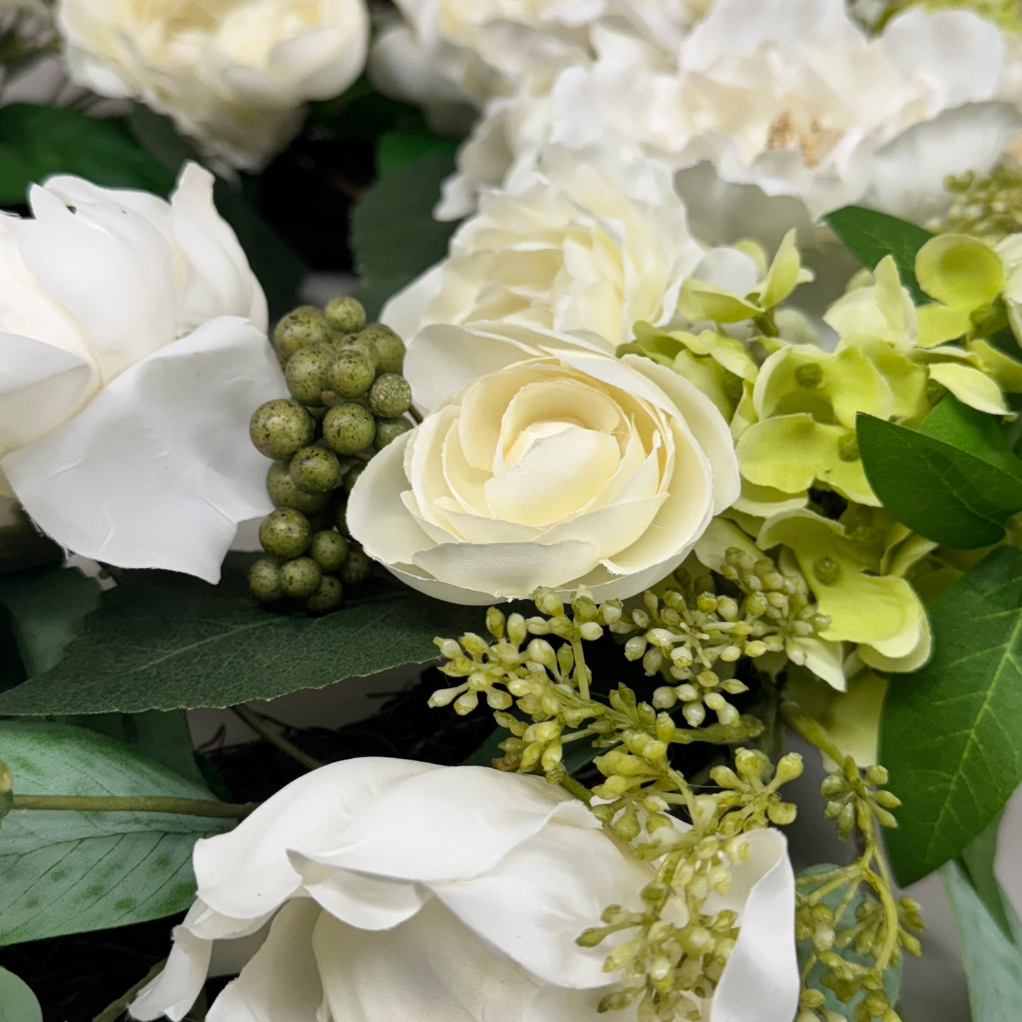 RAZ IMPORTS White Peony Ranunculus & Geranium Wreath 26" 129.00 W4402060