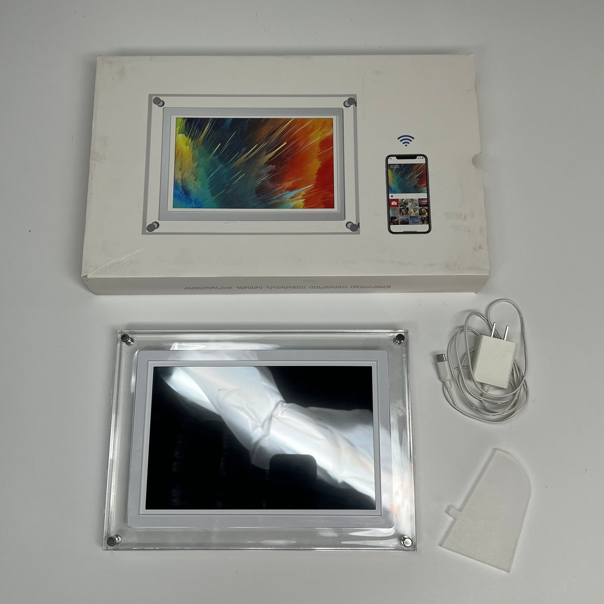 ZA@ FRAMEO Wifi Digital Picture Frame W/ Ips Touch Screen 10" Display Clear Acrylic (Used) Tested Working
