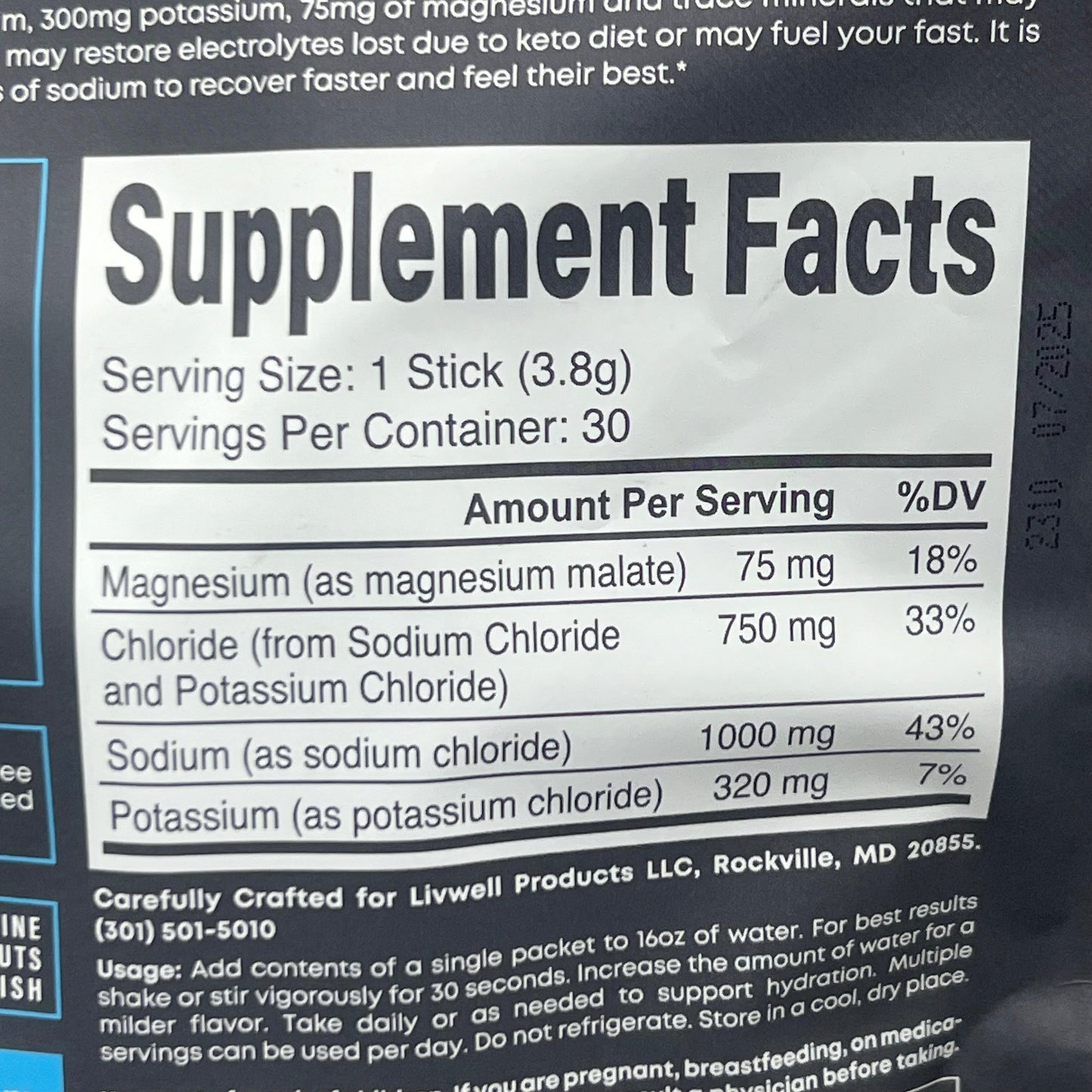 ZA@ KETO S1000 (30 PACK) Electrolytes Powder Packets Unflavored Salts 07/25 C