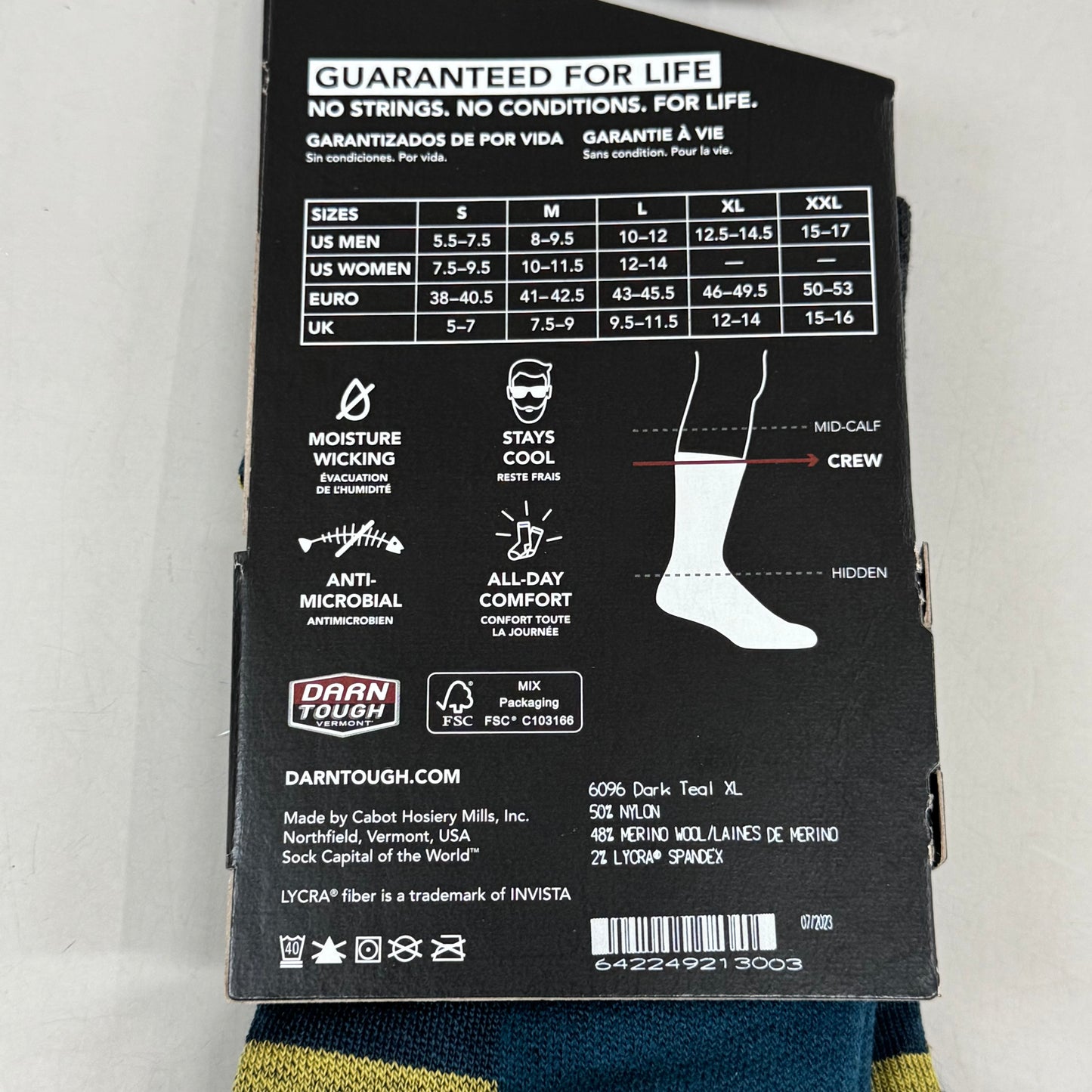 DARN TOUGH Lifestyle Otter Socks Crew Lightweight Merino Wool Men SZ XL 12.5-14.5 Dark Teal