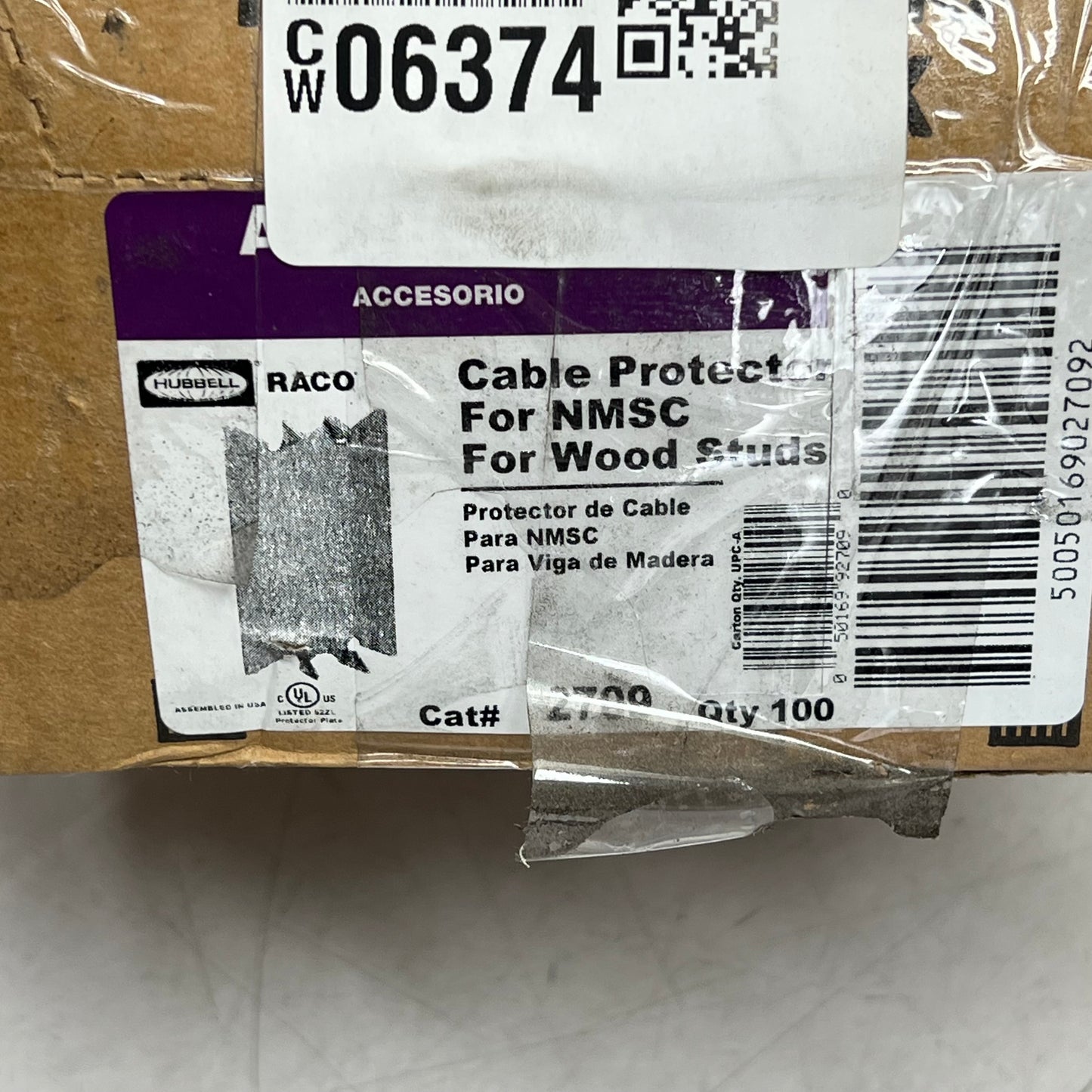 HUBBEL (100 PACK) Raco Cable Protector for NMSC Steel 2-9/16" Silver 2709