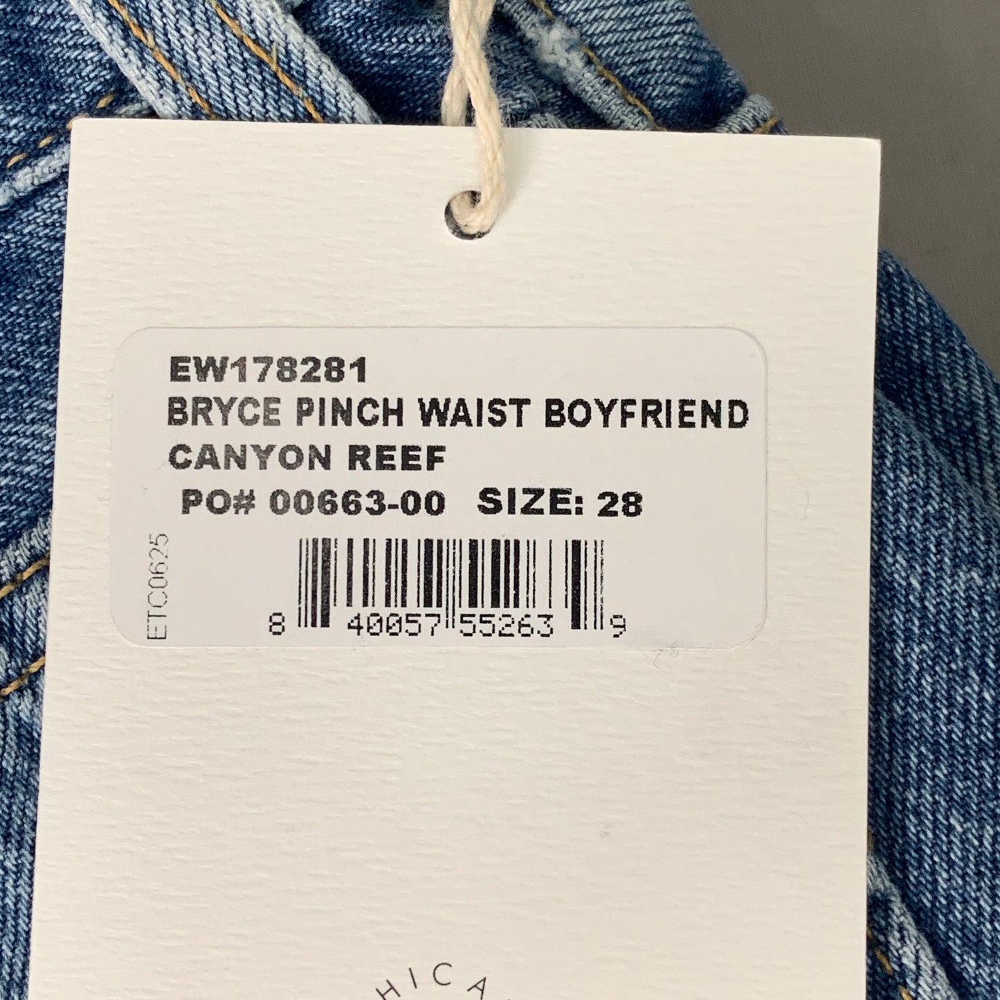 ETICA Bryce Pinch Waist Boyfriend Pant Canyon Reef Certified Organic Size 28 EW178281