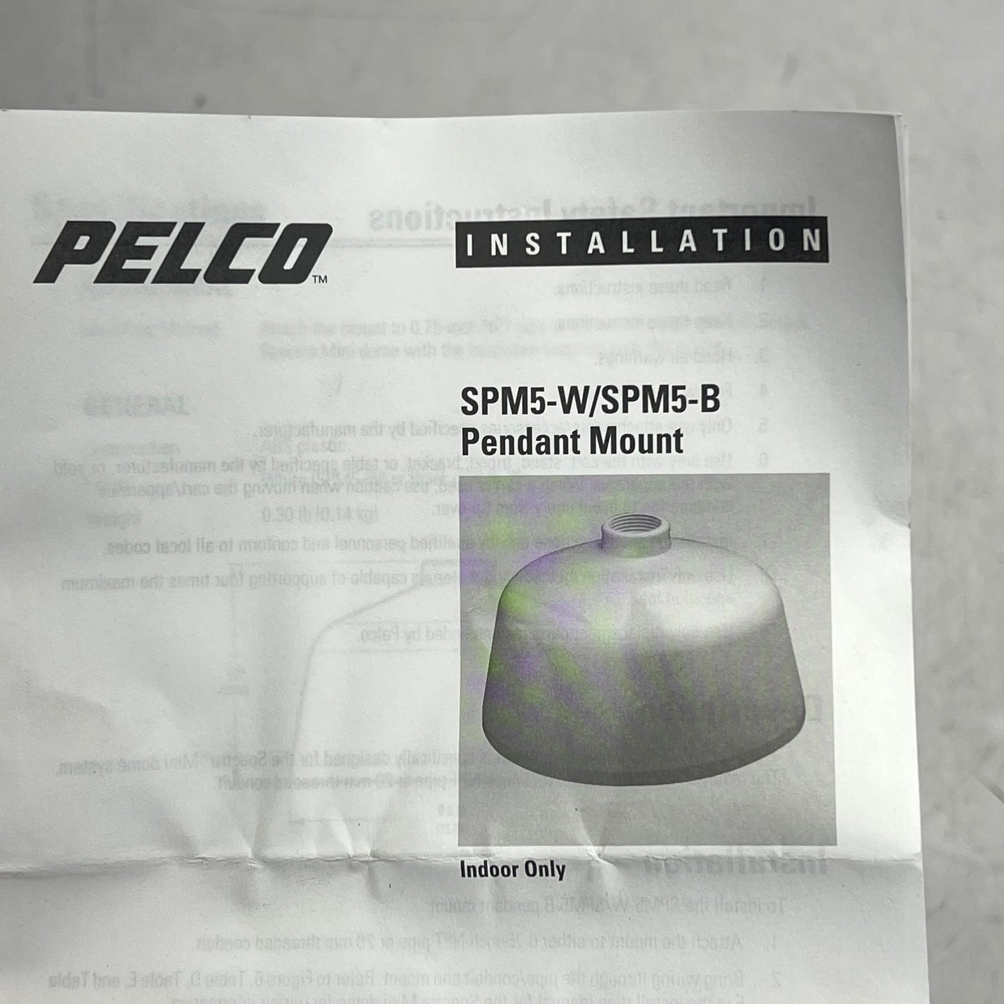 PELCO Spectra Mini Pendant Mount Sleek Durable Construction White SPM5-W