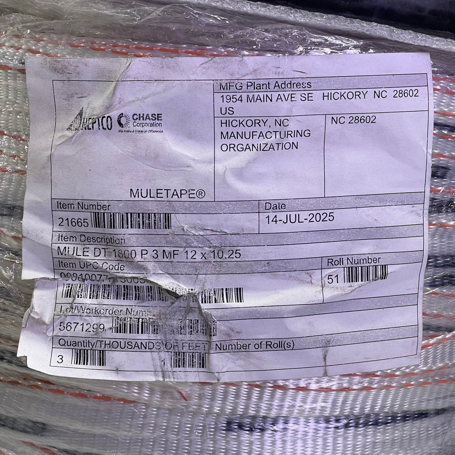 NEPTCO Detectable Muletape 5/8” OD, 3000’ White/Black/Orange DT1800P.ATT