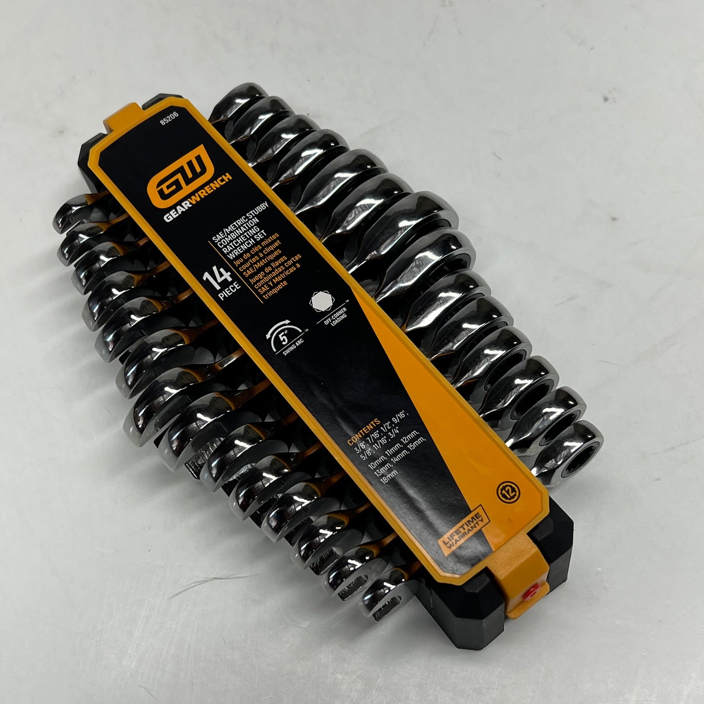 GEAR WRENCH Sae Metric Stubby Combination Wrench Tool Set 72 Tooth 14 Pc 85206