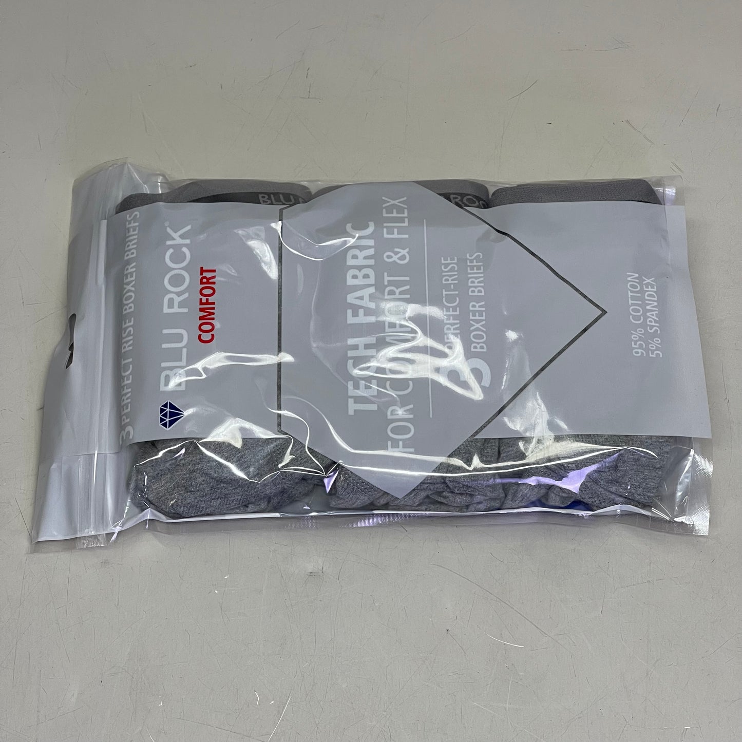 BLU ROCK COMFORT (3 PACK) Men's Tech Fabric For Comfort And Flex XL Grey