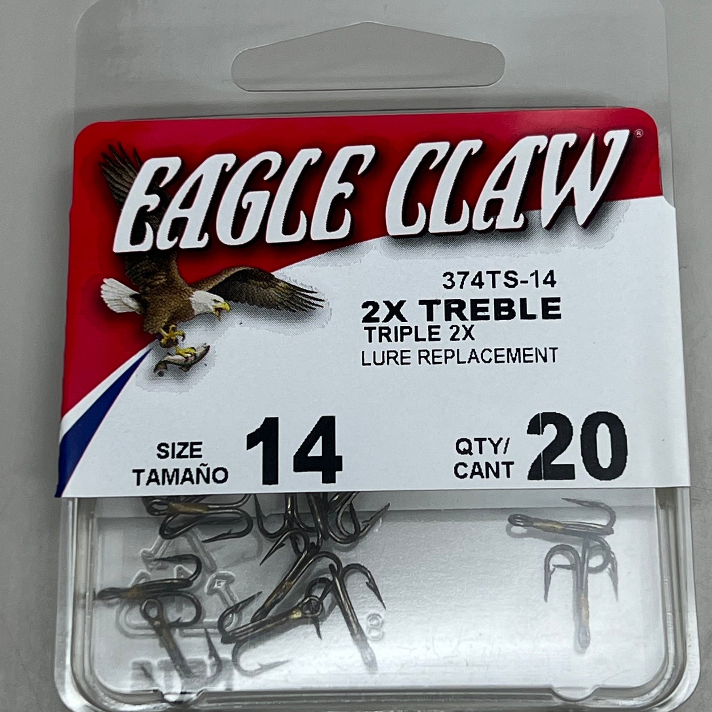 EAGLE CLAW (5 PACK) Curved Point 2X Treble Lure Repla Bronze #14 20 pc 374TS-14