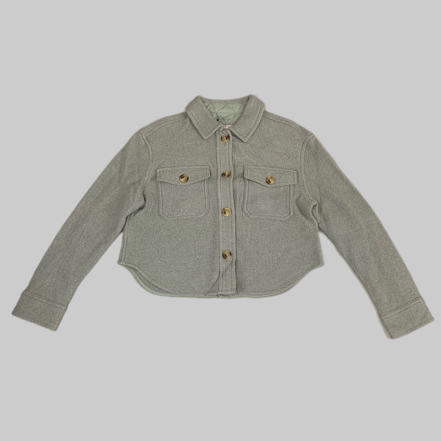 LEVI'S Front Button Cropped Jacket W/ Laydown Collar Women's Small Tea Green 595450040