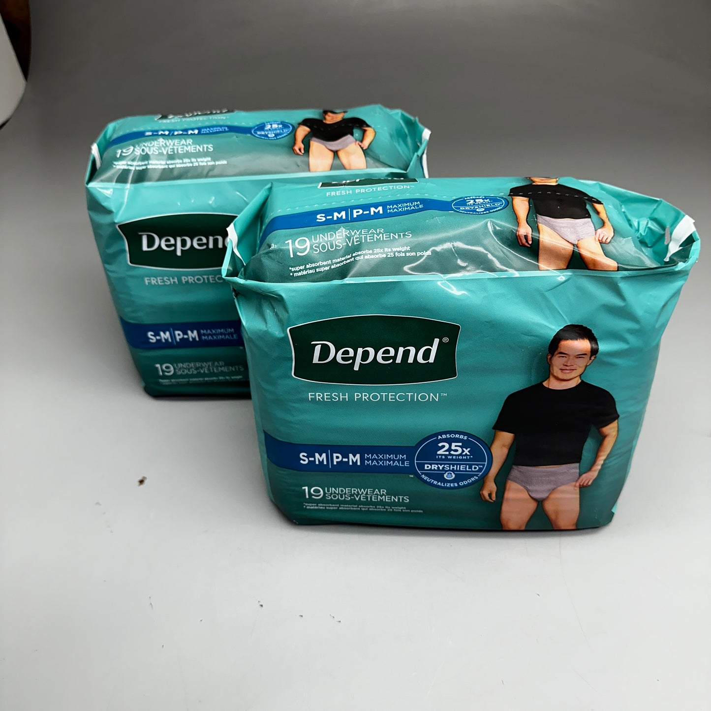 DEPEND Male Adult Incotinence Underwear 2PKs of 19 S-M