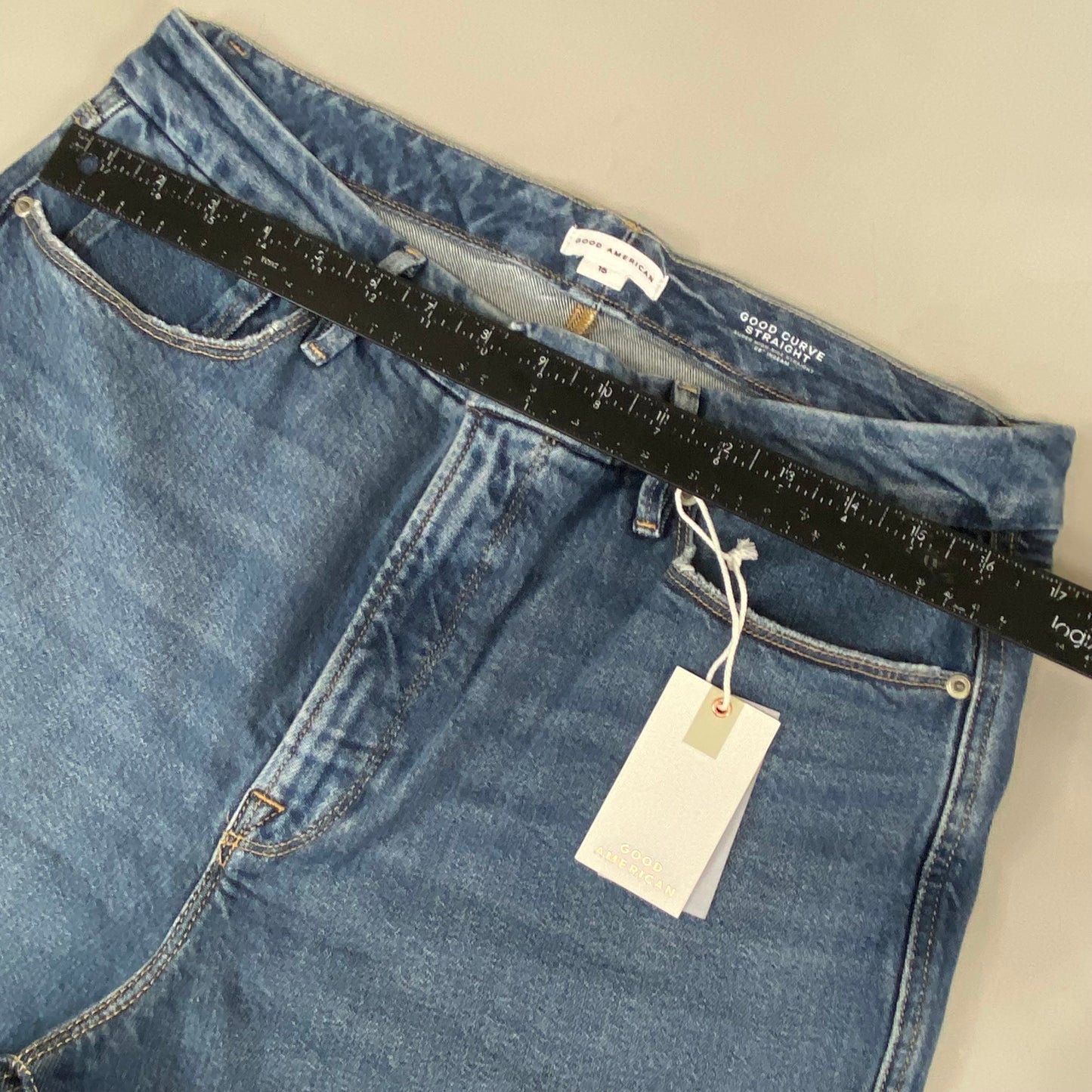 GOOD AMERICAN Good Curve Straight Jeans Women's Sz 15 Indigo737 GCST220T