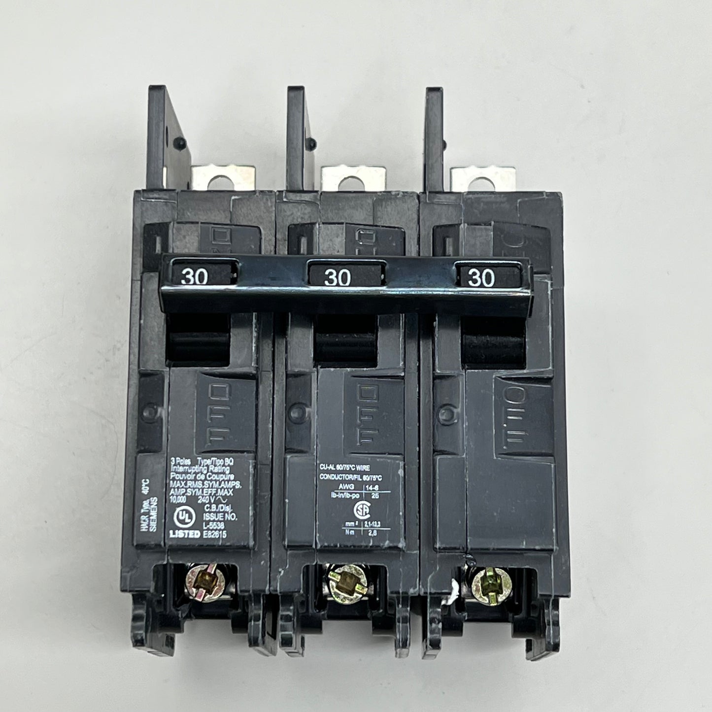 SIEMENS 30A 40 Degree C 3 Pole Circuit Breakers 240V BQ3B030