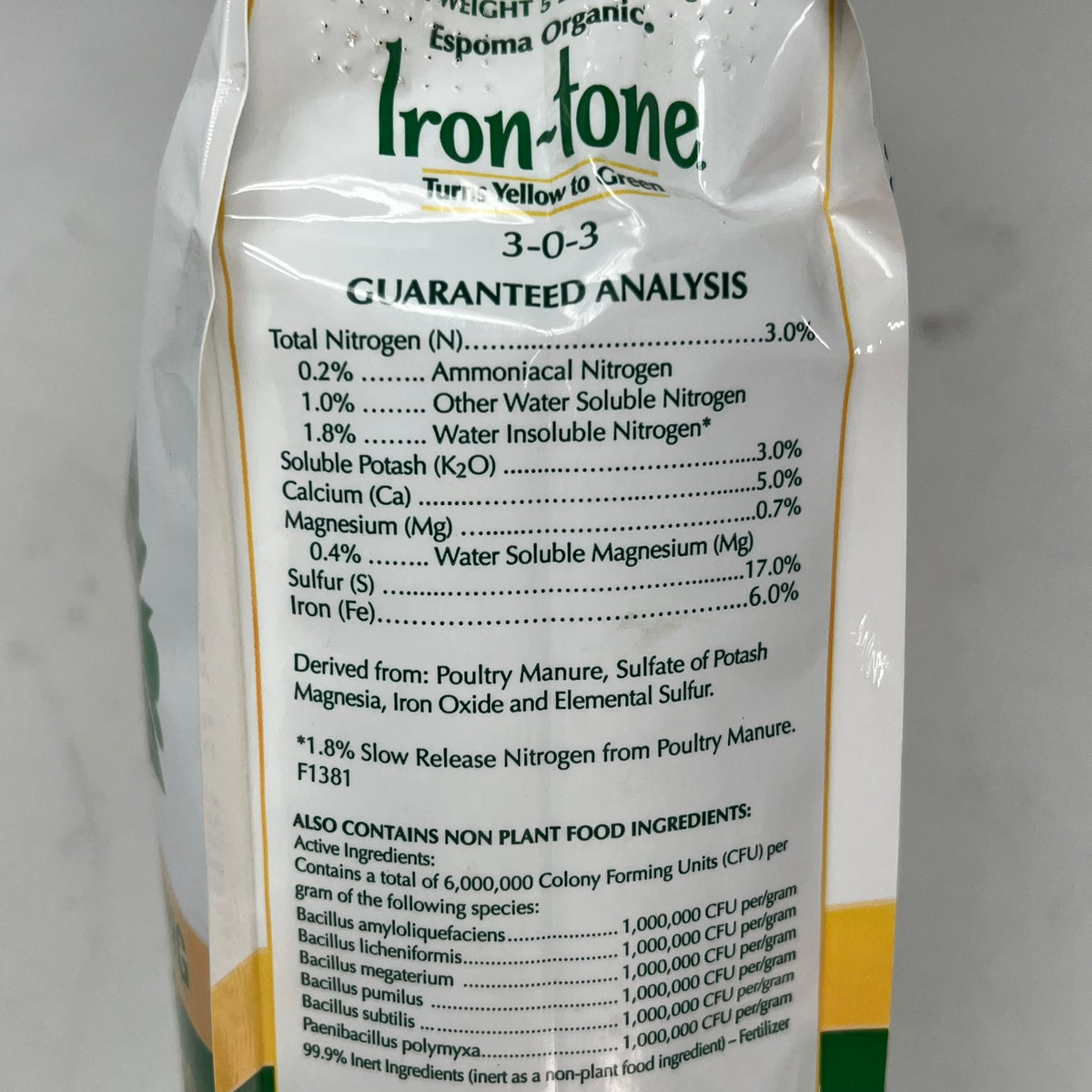 ZA@ ESPOMA  (2 PACK) Organic Iron Tone Turns Yellow to Green  5 lb Bag